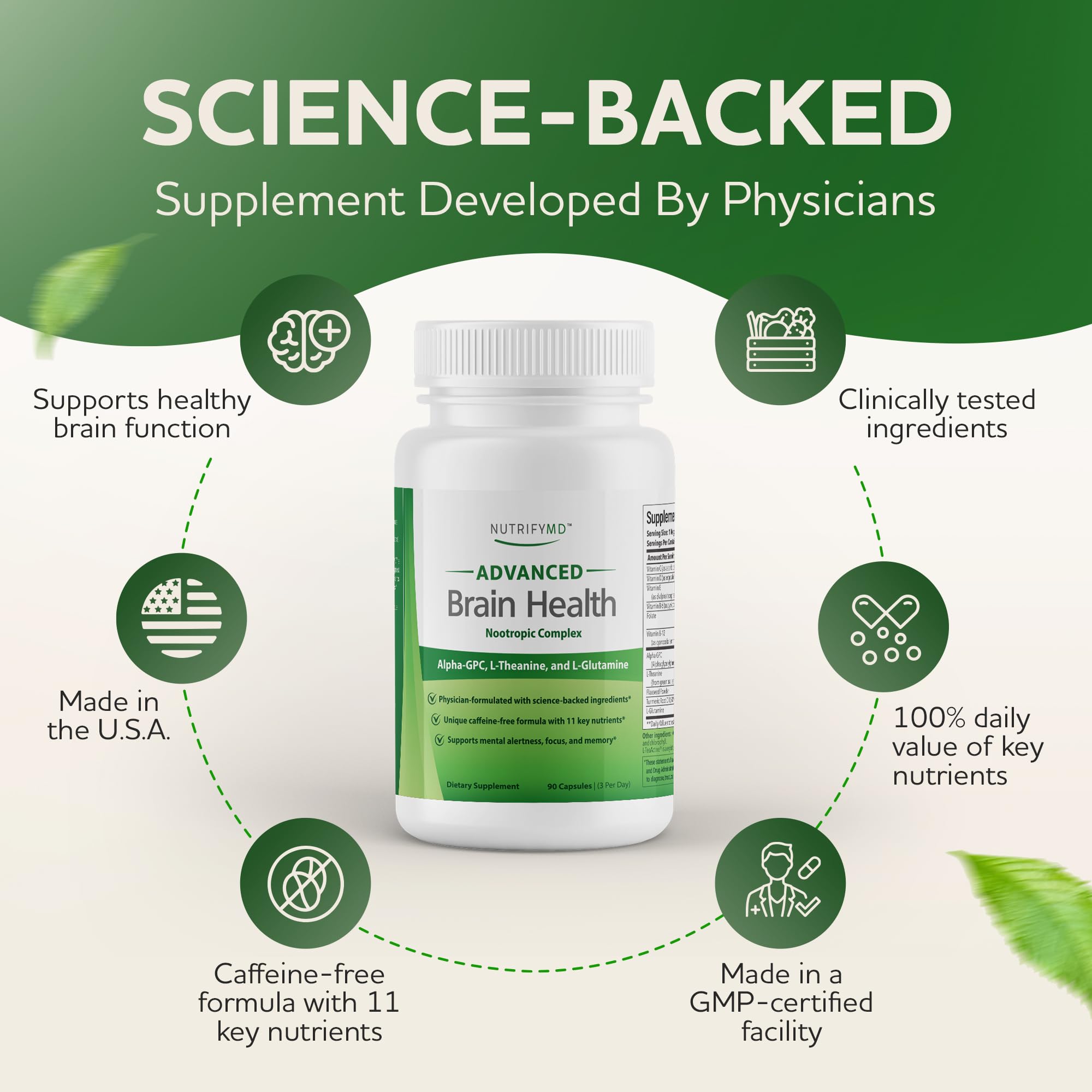 Advanced Brain Health Supplement with Alpha GPC, L-Theanine, L-Glutamine for Memory and Focus - 90 Capsules NutrifyMD buy supplements canada