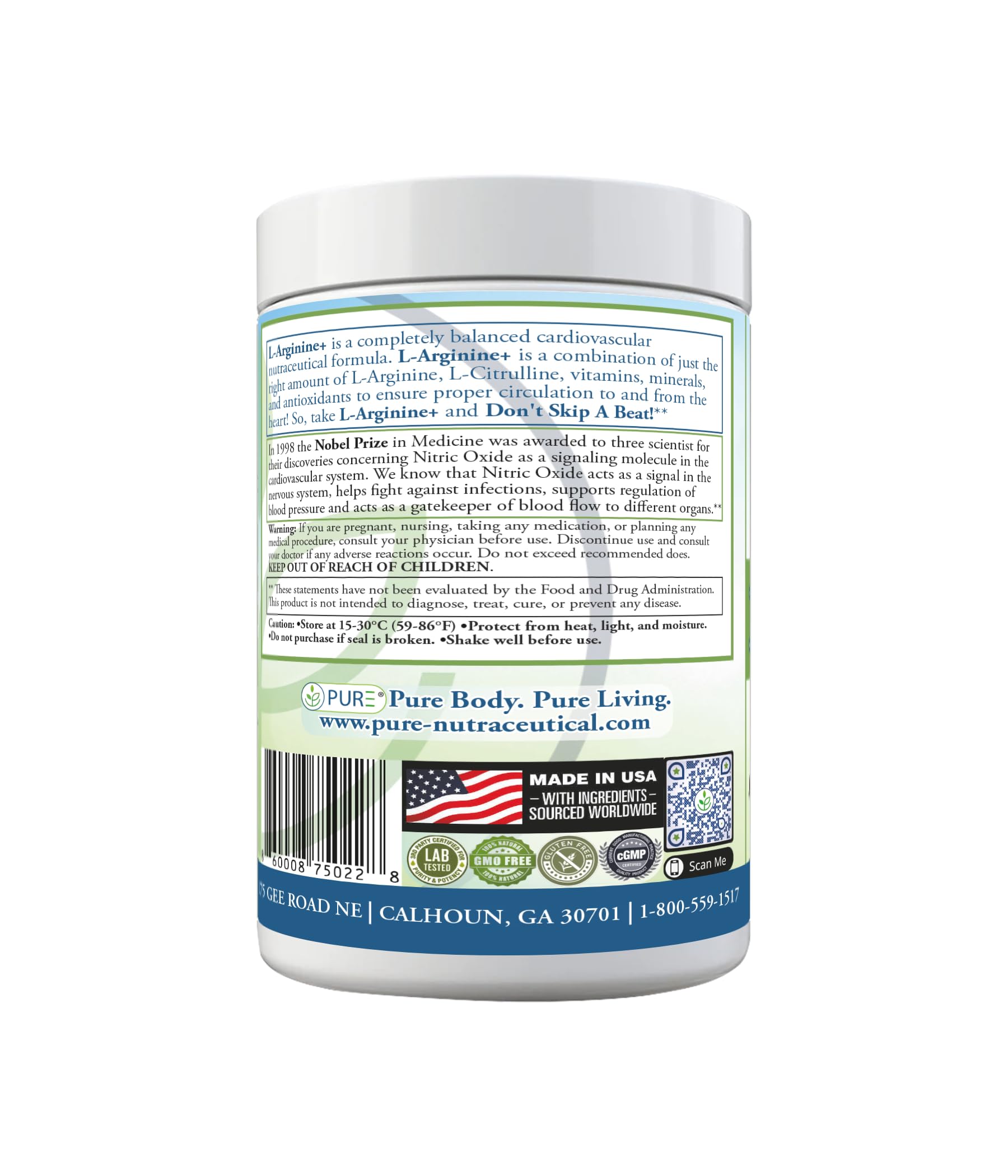 PURE® Cardio+ Nitric Oxide Heart & Circulation Support - 5000mg L-Arginine & 1000mg L-Citrulline - Lemon Lime, 30 Servings Powder, 375 Grams - CoQ10 Beet Root - High Potency Cardiovascular Formula PURE buy supplements canada