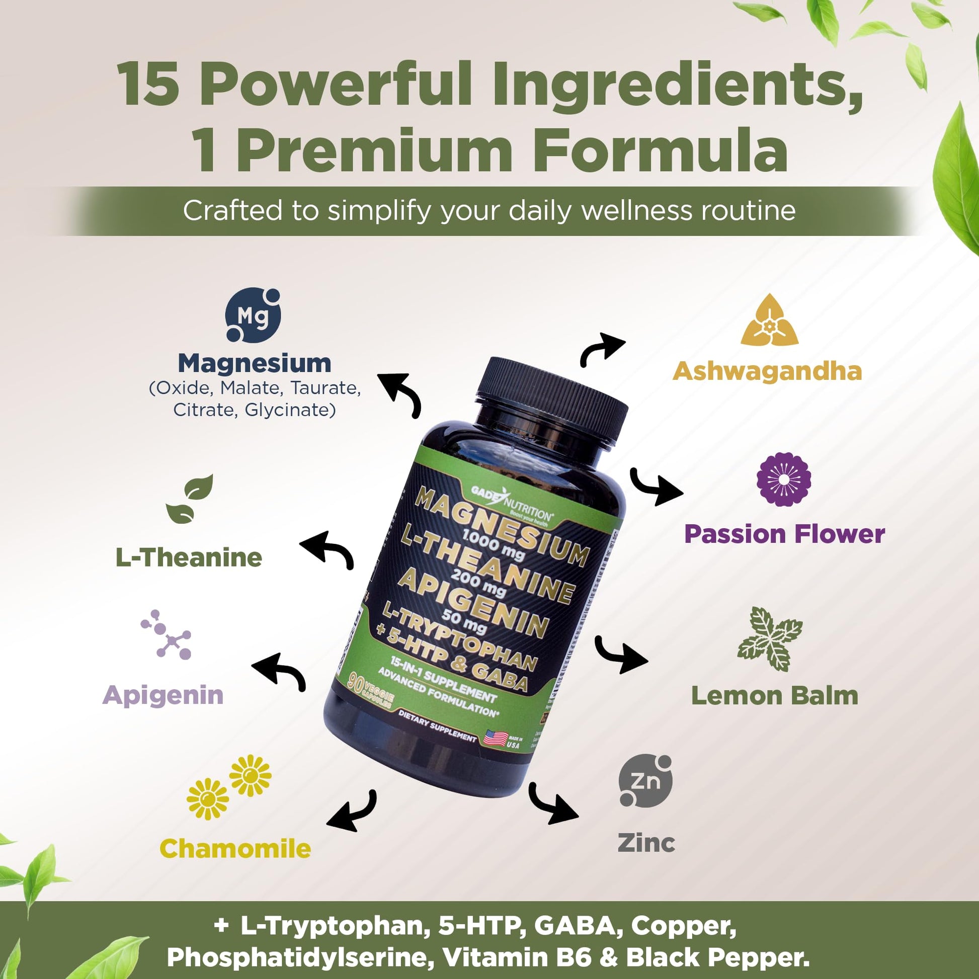 Gade Nutrition Magnesium Glycinate & Magneisum Supplements with Apigenin, L Theanine 200 mg, 5 HTP, GABA Calm Brain Booster Supplement Sleep Aid Ashwagandha L Tryptophan Chamomile GADE NUTRITION BOOST YOUR HEALTH buy supplements canada