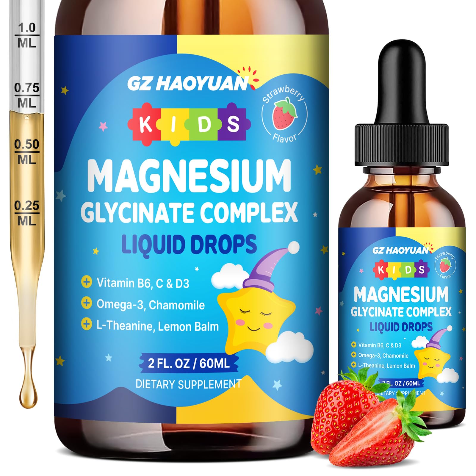 Kids Magnesium Glycinate Liquid Drops‌ – with L-Theanine, Omega-3, Vitamins B6 & D3, Zinc & Calcium – for Sleep Support, Relaxation, Focus & Brain, Bones – Strawberry Flavor, 2 Fl Oz GZ HAOYUAN buy supplements canada