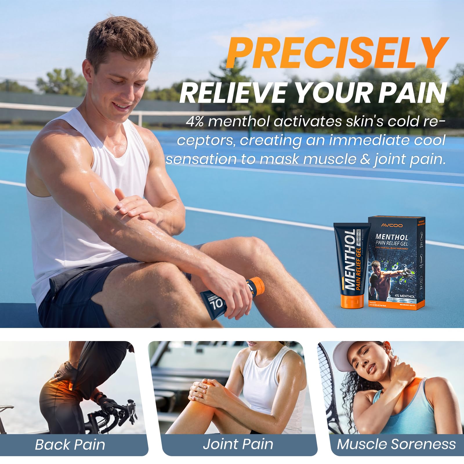 AVCOO 4% Menthol Pain Relief Gel, Cooling Sensation for Arthritis, Knees, Joint, Sore Muscle, Neck, Shoulder and Lower Back Pain Relief, Grease-Free Gel, 2 Packs (3 OZ Per Pack) AVCOO buy supplements canada