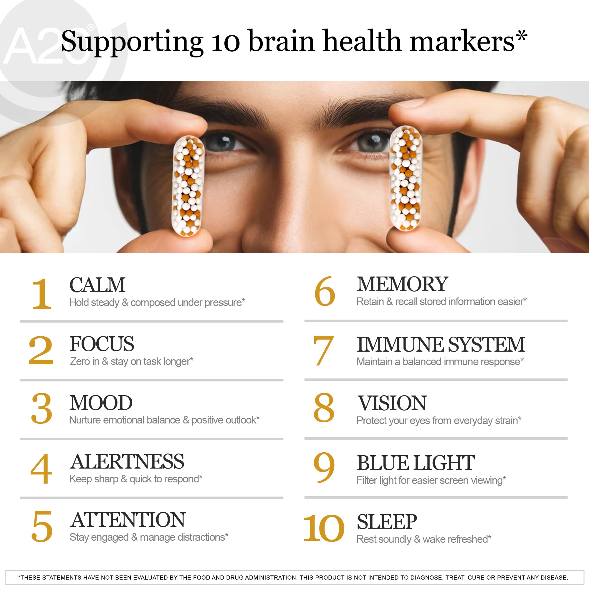 HCF A20 Microbead Brain Health Supplements for Adults for Memory, Focus, Calm, Mood, Alertness, Attention, Vision, Sleep, Immune System, 20 Premium Nootropic Nutrients Multivitamin & 7 Advances® Tech HCF buy supplements canada