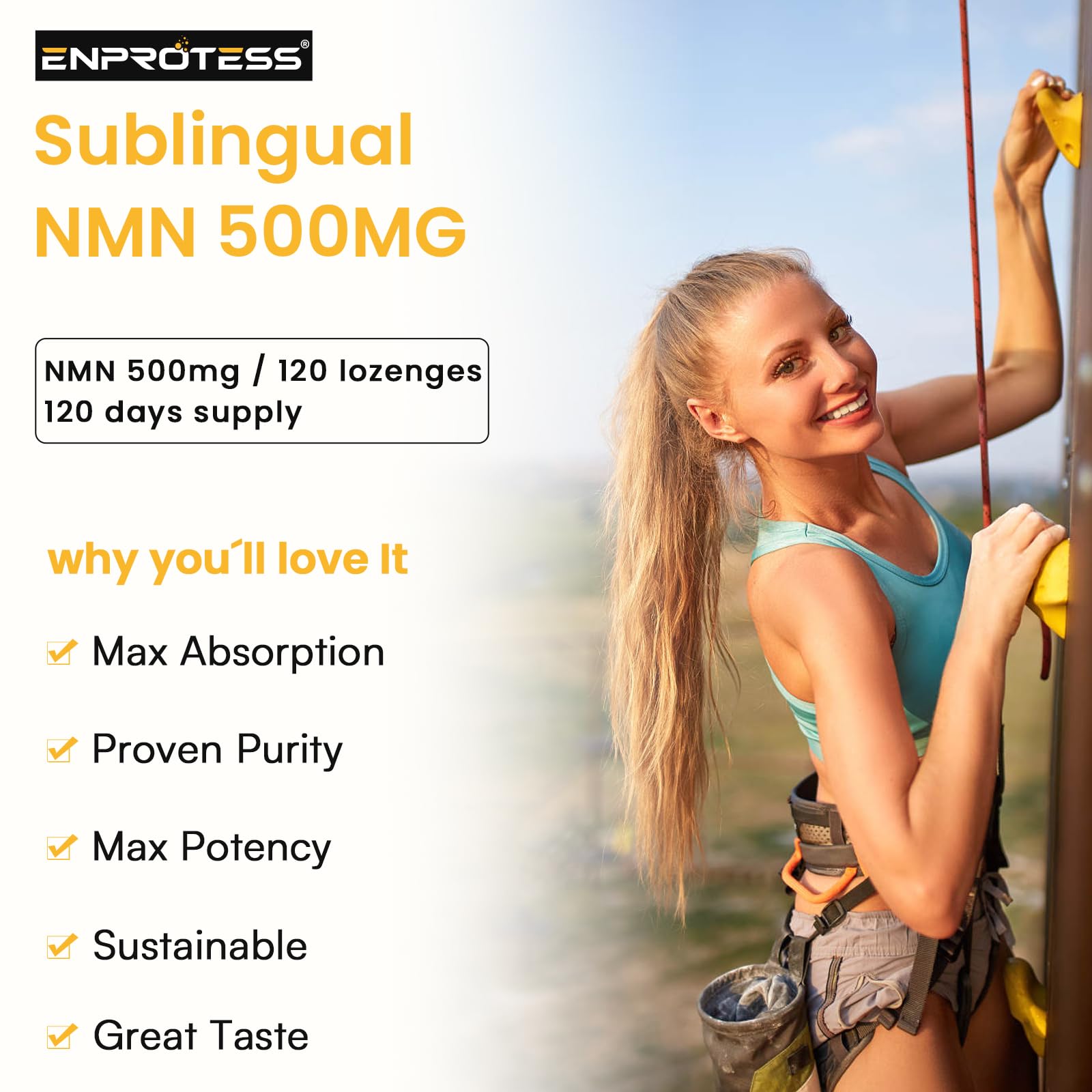 Sublingual NMN 500mg, Max Absorbency & Fast-Acting NMN Supplement（120-Day Supply）, 99% Pure NMN (Nicotinamide Mononucleotide) for NAD, Cell, Immune, Energy, Muscle, Anti-Aging, Longevity, 120 Lozenges Enprotess buy supplements canada