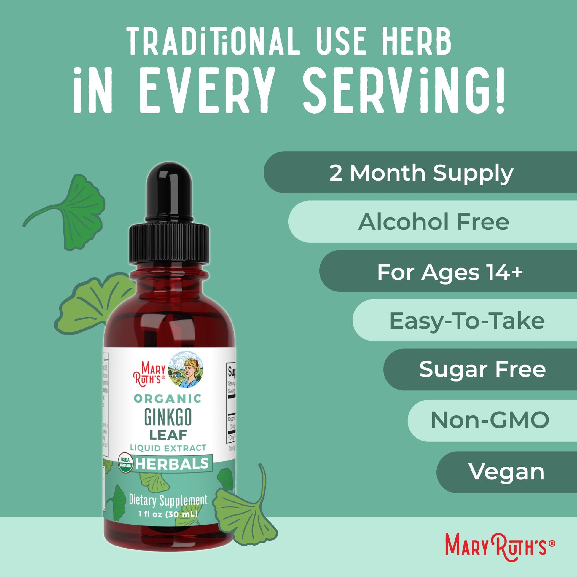 MaryRuth Organics Ginkgo Leaf Liquid Drops | Herbal Supplement | Nootropic | Circulatory System & Nervous System Health | USDA Organic | Non-GMO | Vegan | 60 Servings MARYRUTH'S buy supplements canada