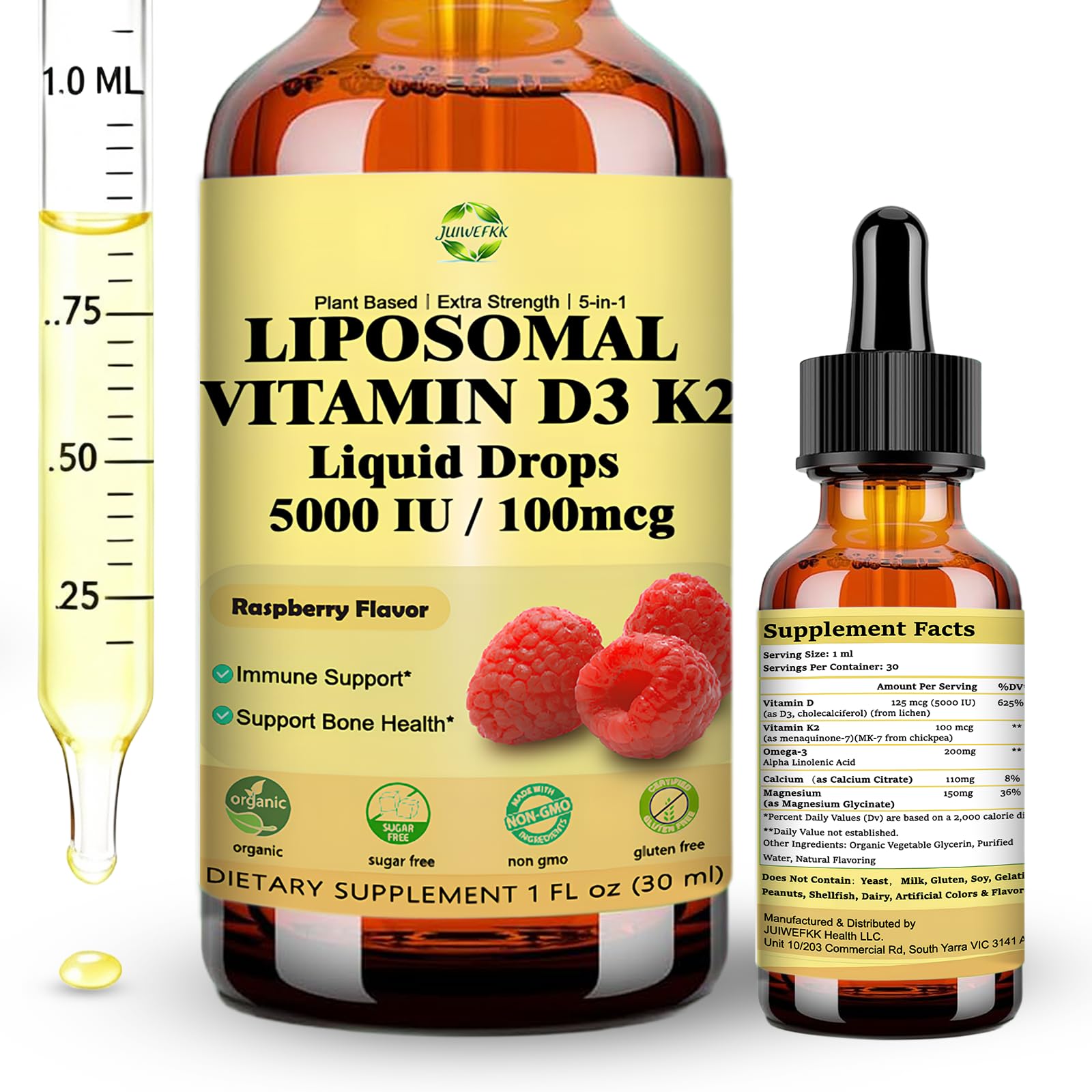 Liquid Vitamin D3 K2 Drops with Calcium Magnesium Omega3, High Potency 5-in-1 D3 K2 Vitamin 5000 IU Supplement for Bone Health, Heart Teeth & Immue, Ultra High Absorption Liposomal D3K2 Plant-Based JUIWEFKK buy supplements canada