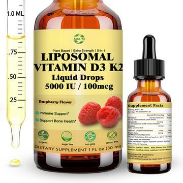 Liquid Vitamin D3 K2 Drops with Calcium Magnesium Omega3, High Potency 5-in-1 D3 K2 Vitamin 5000 IU Supplement for Bone Health, Heart Teeth & Immue, Ultra High Absorption Liposomal D3K2 Plant-Based JUIWEFKK buy supplements canada