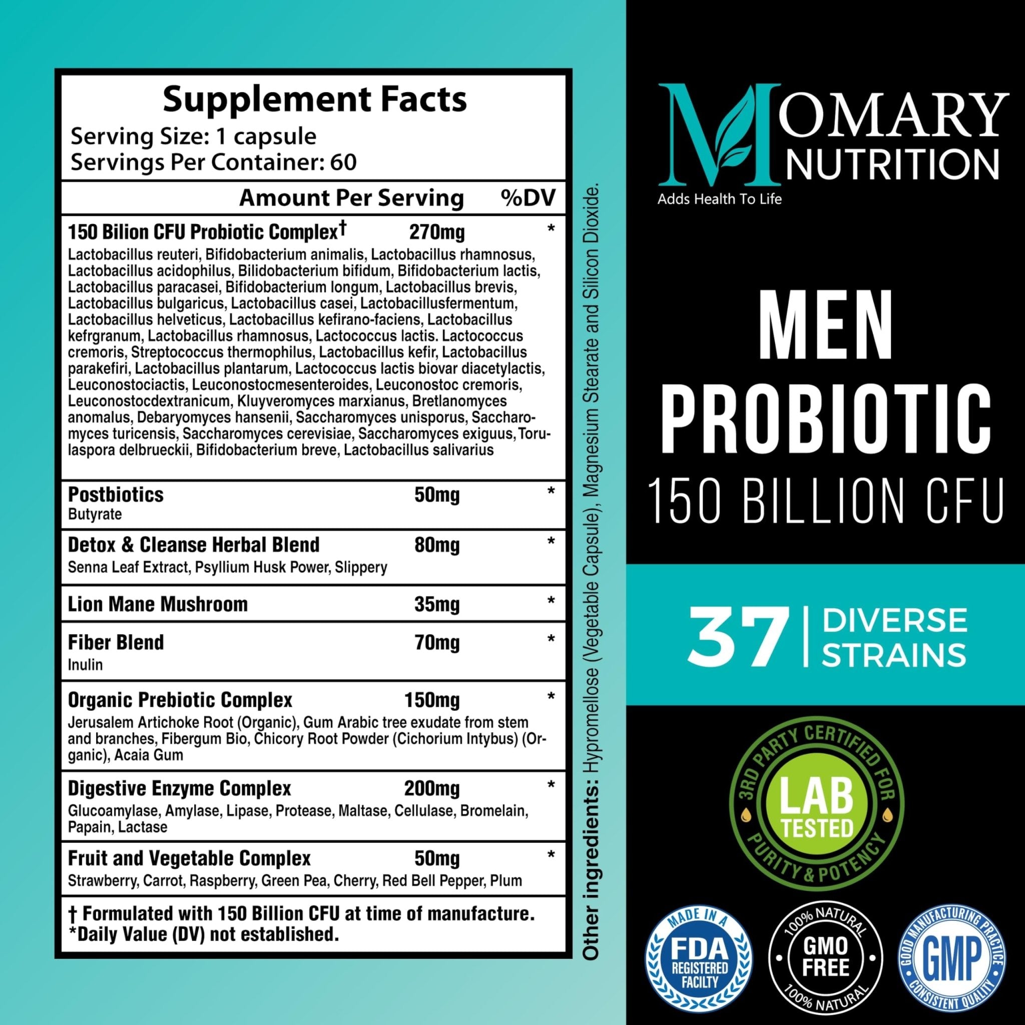 8-in-1 Bio Cultures Complex for Men – 150 Billion CFU Probiotics with 37 Diverse Strains, Organic Prebiotics, Postbiotics & Digestive Enzymes – Supports Digestive Balance & Gut Microbiome - OzHealthStandard