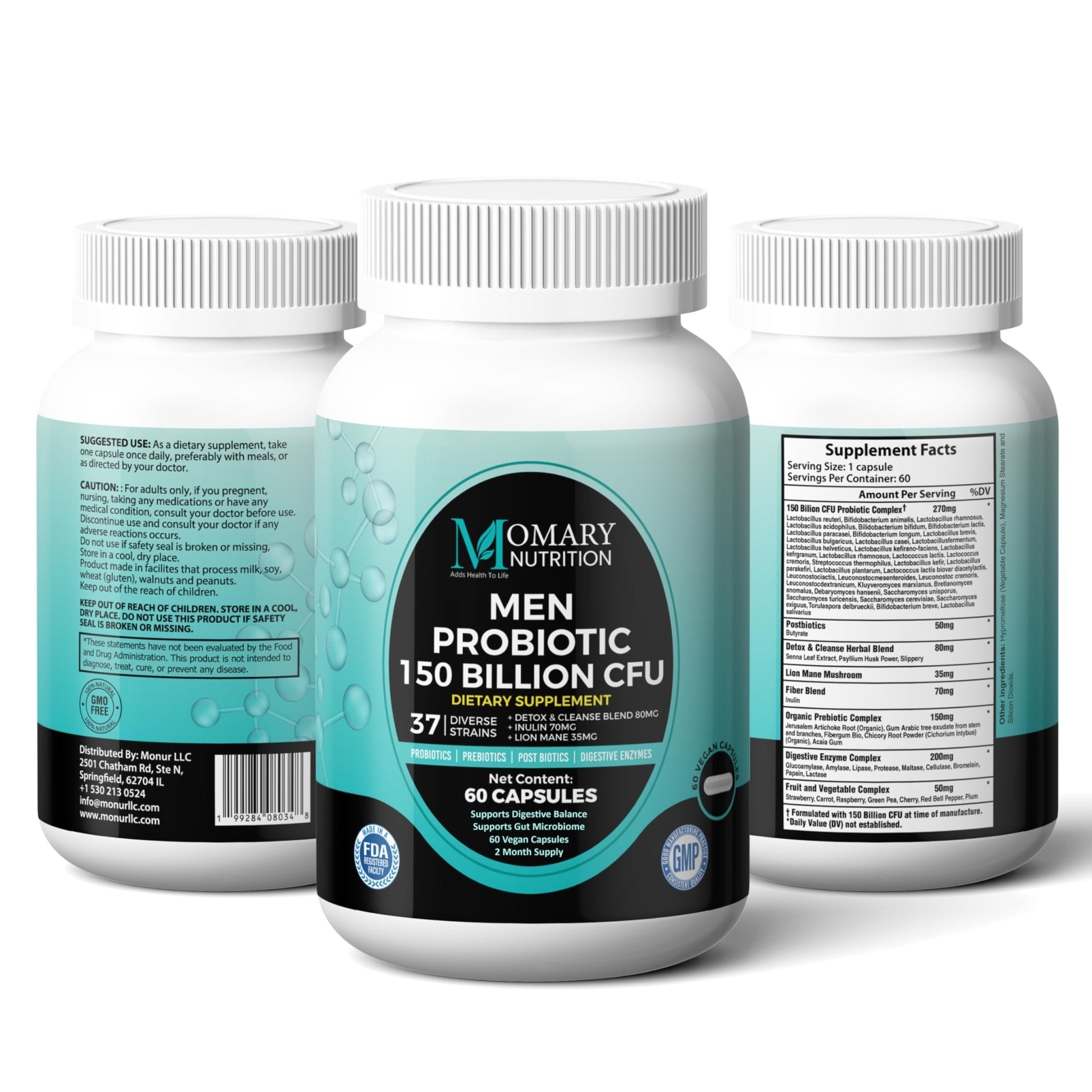 8-in-1 Bio Cultures Complex for Men – 150 Billion CFU Probiotics with 37 Diverse Strains, Organic Prebiotics, Postbiotics & Digestive Enzymes – Supports Digestive Balance & Gut Microbiome - OzHealthStandard