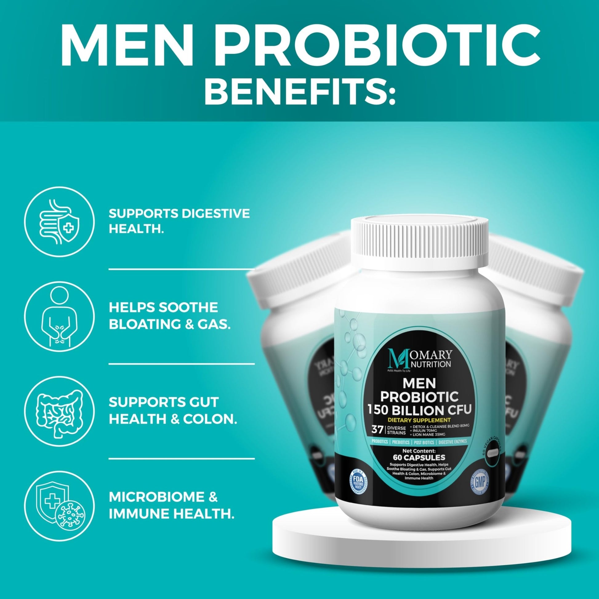 8-in-1 Bio Cultures Complex for Men – 150 Billion CFU Probiotics with 37 Diverse Strains, Organic Prebiotics, Postbiotics & Digestive Enzymes – Supports Digestive Balance & Gut Microbiome - OzHealthStandard