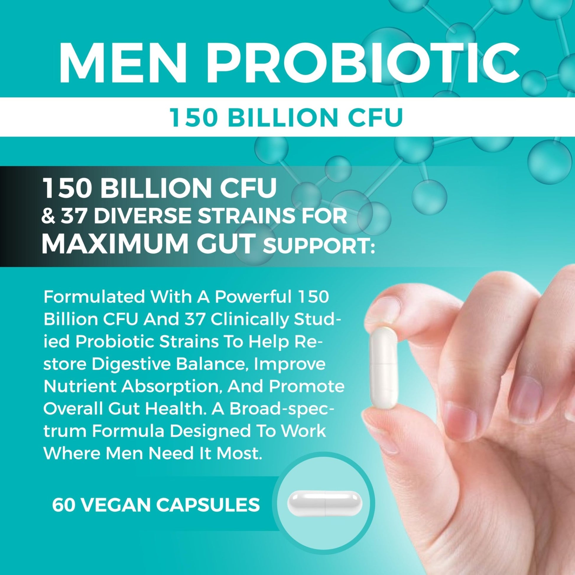 8-in-1 Bio Cultures Complex for Men – 150 Billion CFU Probiotics with 37 Diverse Strains, Organic Prebiotics, Postbiotics & Digestive Enzymes – Supports Digestive Balance & Gut Microbiome - OzHealthStandard