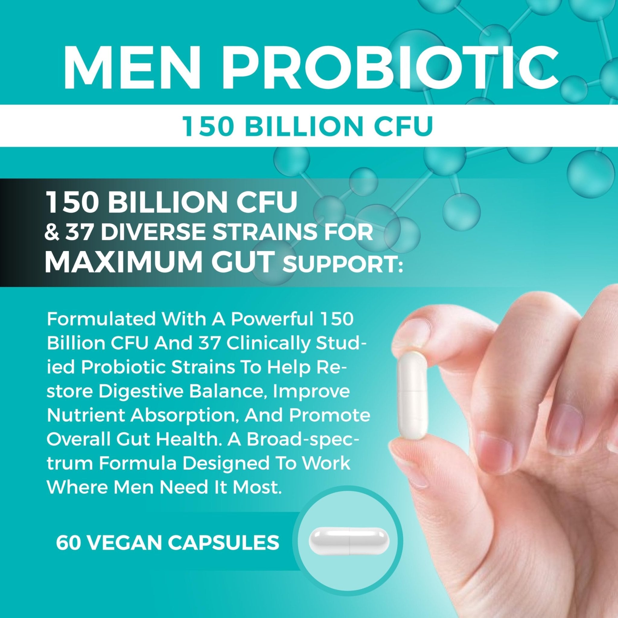 8-in-1 Bio Cultures Complex for Men – 150 Billion CFU Probiotics with 37 Diverse Strains, Organic Prebiotics, Postbiotics & Digestive Enzymes – Supports Digestive Balance & Gut Microbiome - OzHealthStandard