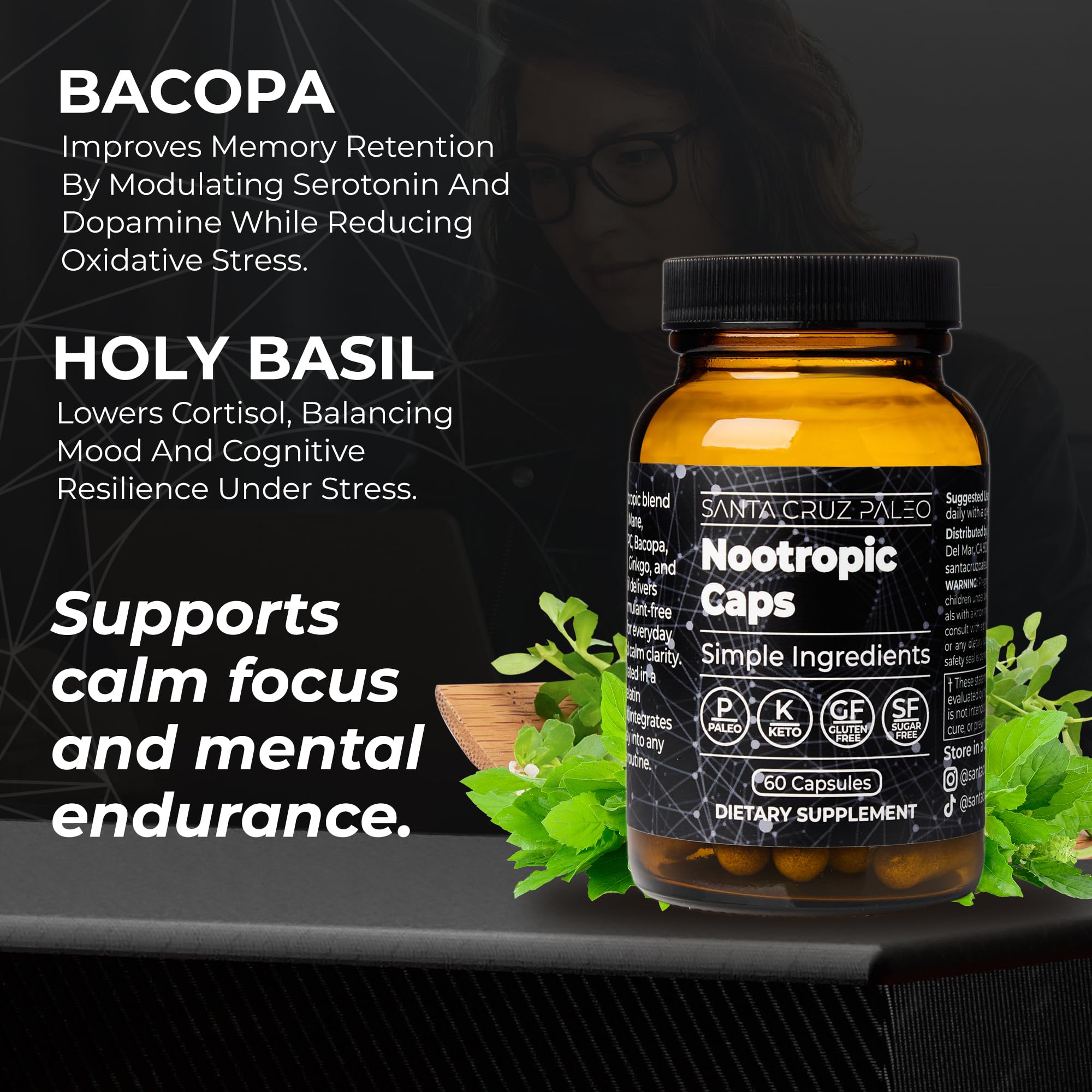 Santa Cruz Paleo Nootropic Capsules – Lions Mane, Alpha GPC, Panax Ginseng & Ginkgo Biloba for Focus, Memory, Mental Clarity & Energy – Keto, Paleo, Gluten Free Brain Supplement, 60 Caps Santa Cruz Paleo buy supplements canada