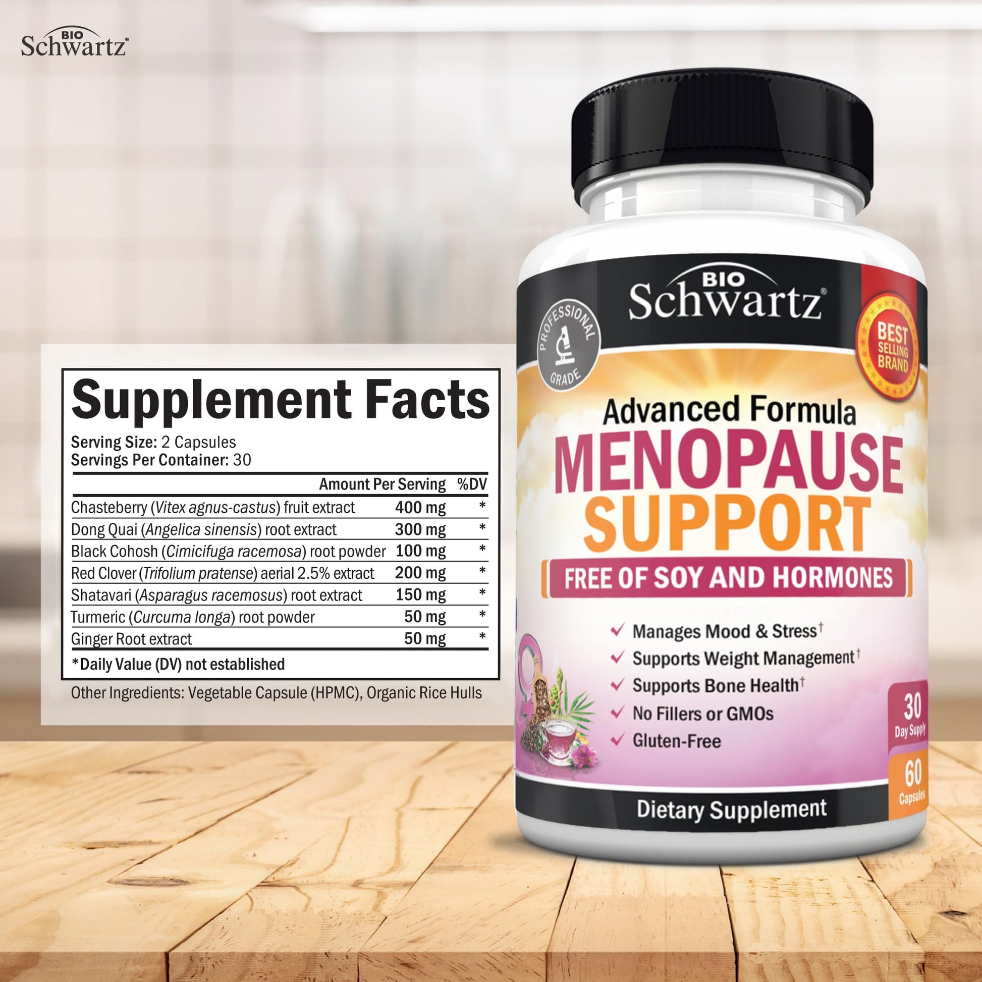 Herbal Menopause Support for Women - Supports Healthy Mood and Balance with Milk Thistle Chasteberry Black Cohosh Red Clover Turmeric Ginger - Menopause Supplements for Women - 60 Veggie Capsules BioSchwartz buy supplements canada