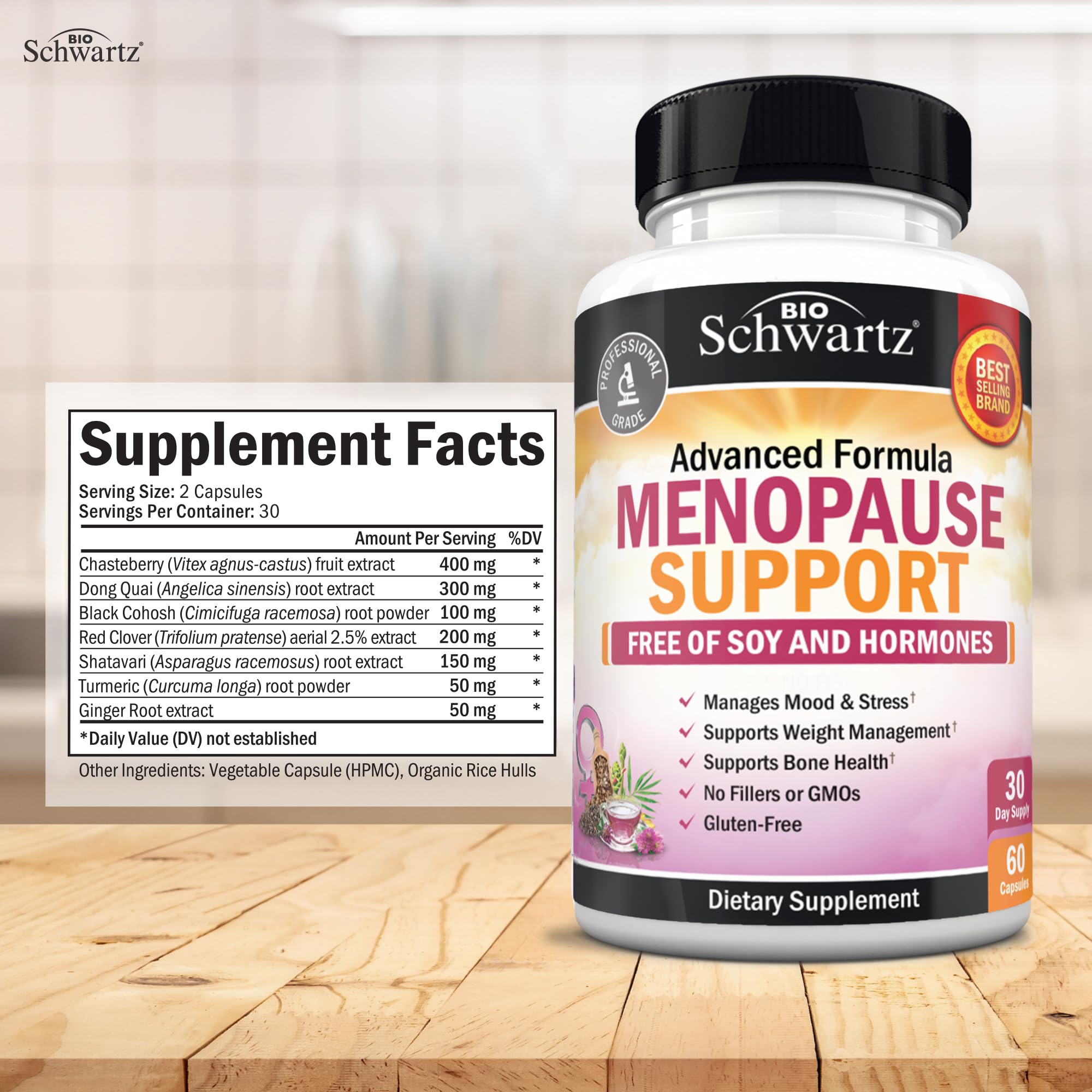 Herbal Menopause Support for Women - Supports Healthy Mood and Balance with Milk Thistle Chasteberry Black Cohosh Red Clover Turmeric Ginger - Menopause Supplements for Women - 60 Veggie Capsules BioSchwartz buy supplements canada