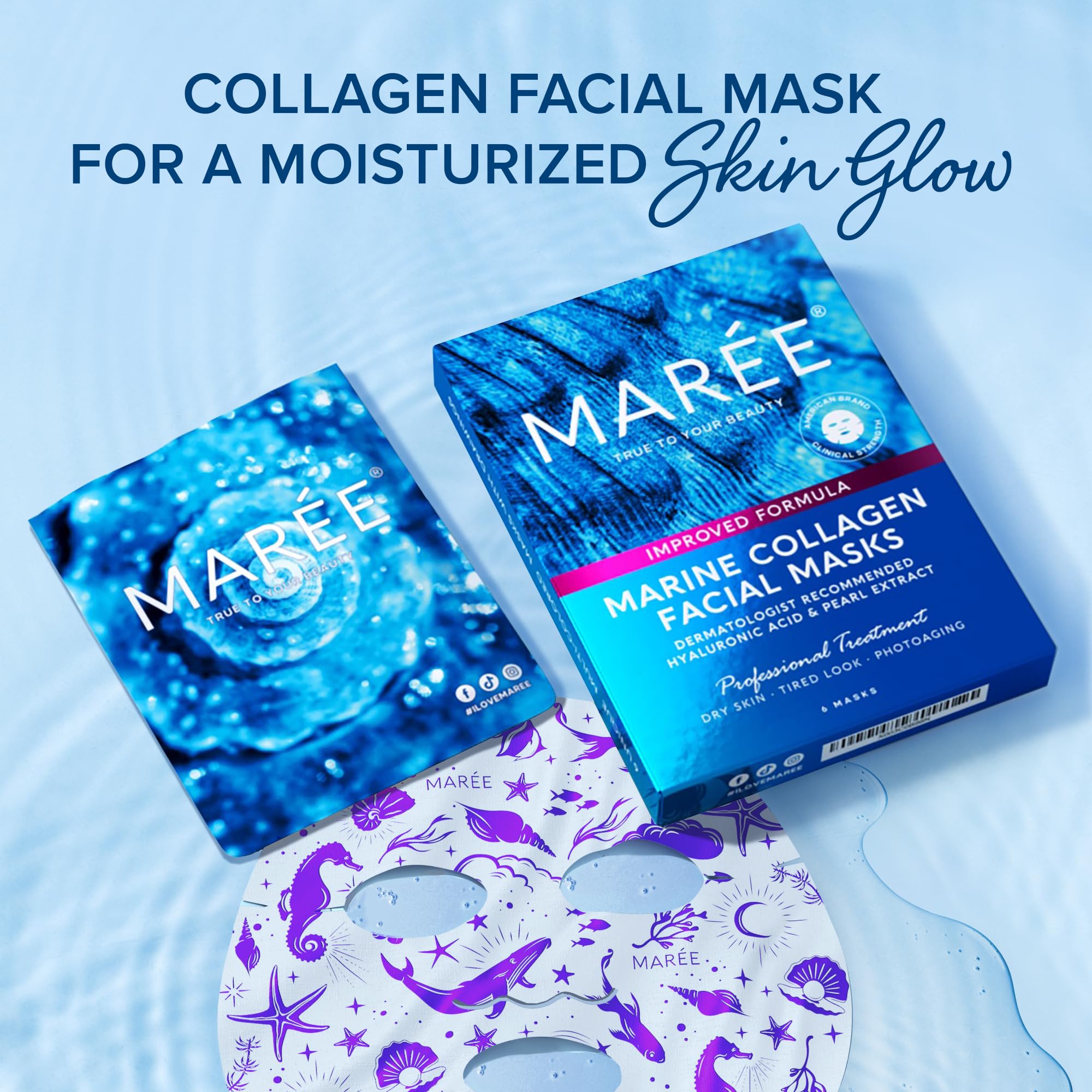 MAREE Collagen Facial Mask with Hyaluronic Acid — Sheet Face Mask Skincare — Centella Asiatica, Green & Red Algae Extract MAREE buy supplements canada