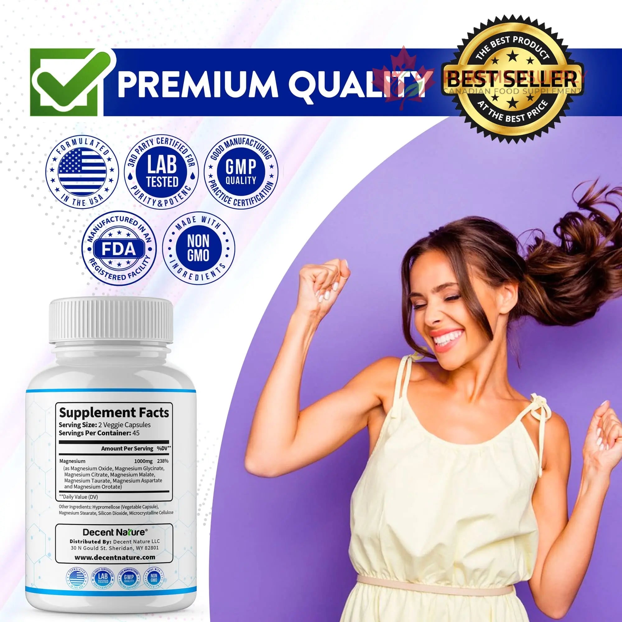 Magnesium Complex 7 Elemental Magnesium Supplement 1000mg – Magnesium Glycinate, Citrate, Malate, Taurate, Oxide, Aspartate, Orotate Non-GMO 90 Capsules DECENT NATURE buy supplements canada