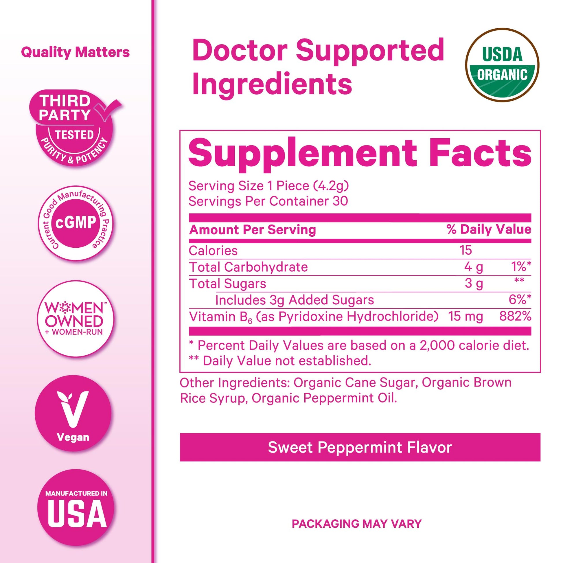 Pink Stork Organic Peppermint Sweets for Morning Sickness and Motion Sickness Support, Added Vitamin B6, 1st Trimester Pregnancy Must Haves - 30 Wrapped Peppermint Candies Pink Stork buy supplements canada