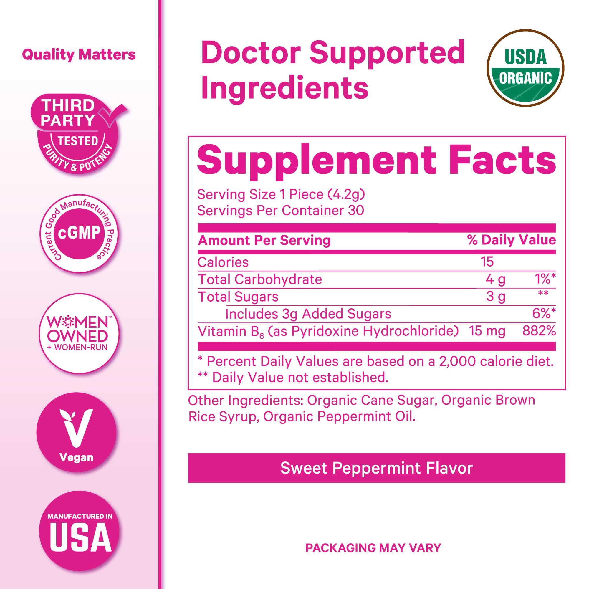 Pink Stork Organic Peppermint Sweets for Morning Sickness and Motion Sickness Support, Added Vitamin B6, 1st Trimester Pregnancy Must Haves - 30 Wrapped Peppermint Candies Pink Stork buy supplements canada