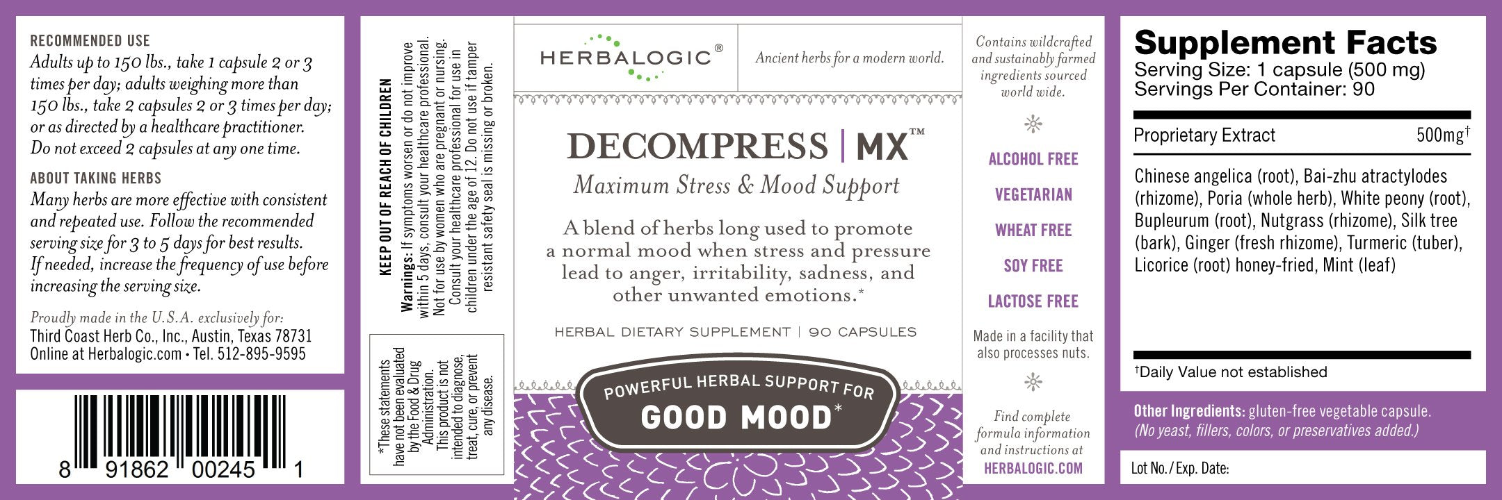 Herbalogic - Decompress MX Herb Capsules - Maximum Stress & Tension Relief - Reduces Anger & Moodiness, Positive Mood Support - Based on the Traditional Chinese Formula Xiao Yao San - 90 Cap Count Herbalogic buy supplements canada