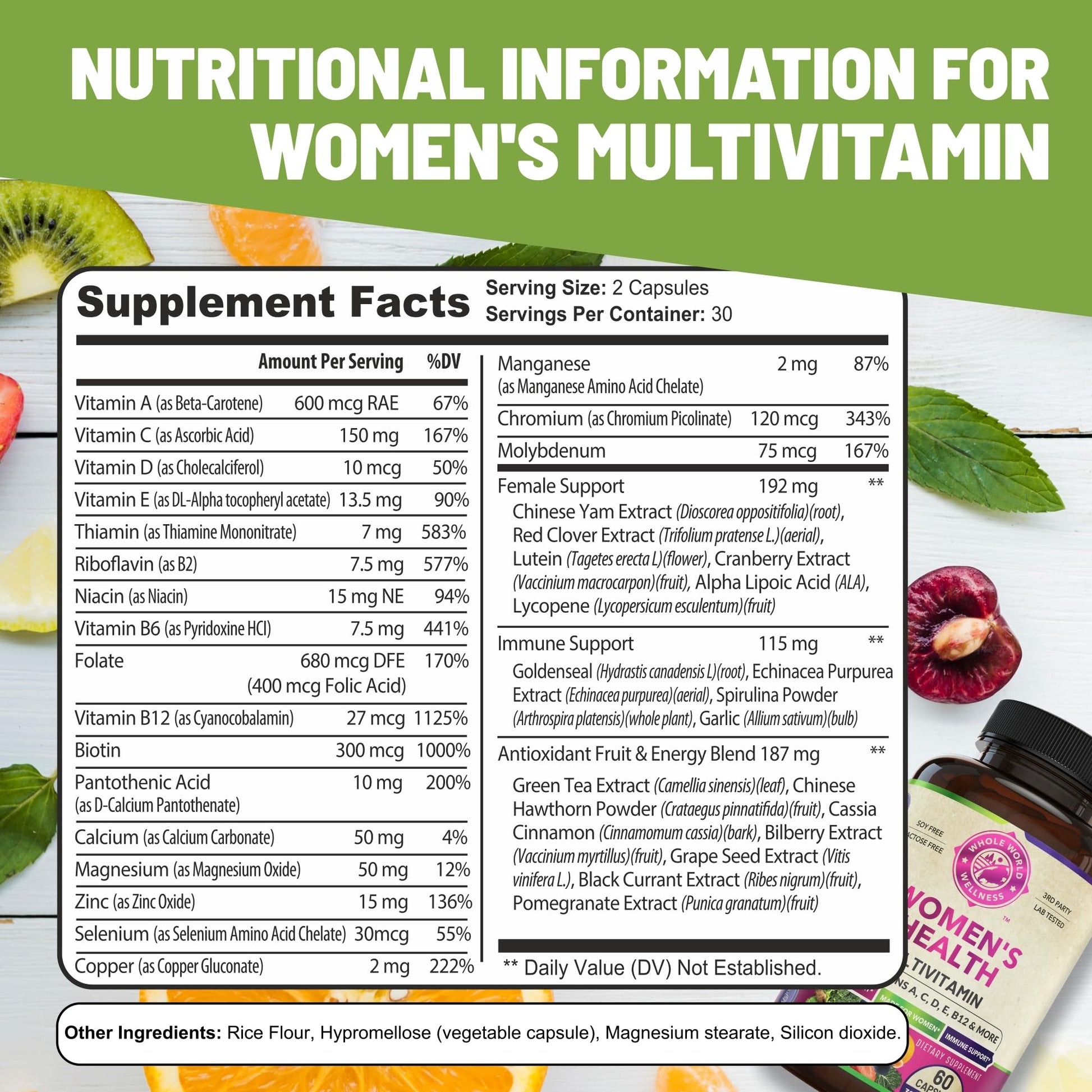 WHOLE WORLD WELLNESS Womens Daily Multivitamin Multimineral Supplement for Energy, Mood, Focus, Hair, Skin & Nails. Made for Women with 30+ Nutrients, Fruit & Energy Blend. Womens Vitamins, USA Made. WHOLE WORLD WELLNESS buy supplements canada