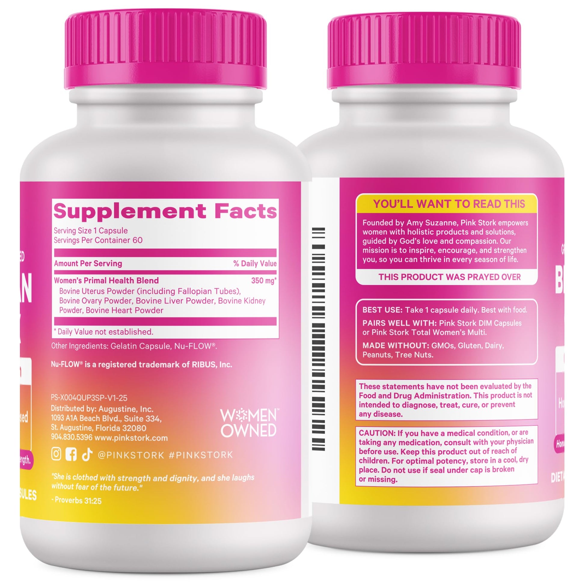 Pink Stork Beef Organ Supplement for Women | Grass-Fed Beef Liver Capsules with Iron, B12, CoQ10, Vitamin A | Primal Multivitamin for Female Hormone + Energy Support | 60 Capsules Pink Stork buy supplements canada