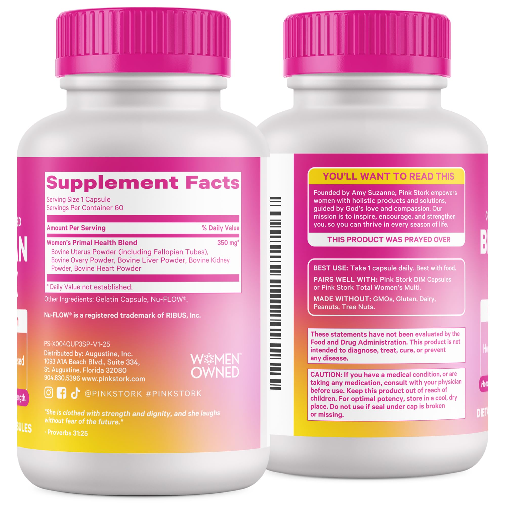 Pink Stork Beef Organ Supplement for Women | Grass-Fed Beef Liver Capsules with Iron, B12, CoQ10, Vitamin A | Primal Multivitamin for Female Hormone + Energy Support | 60 Capsules Pink Stork buy supplements canada