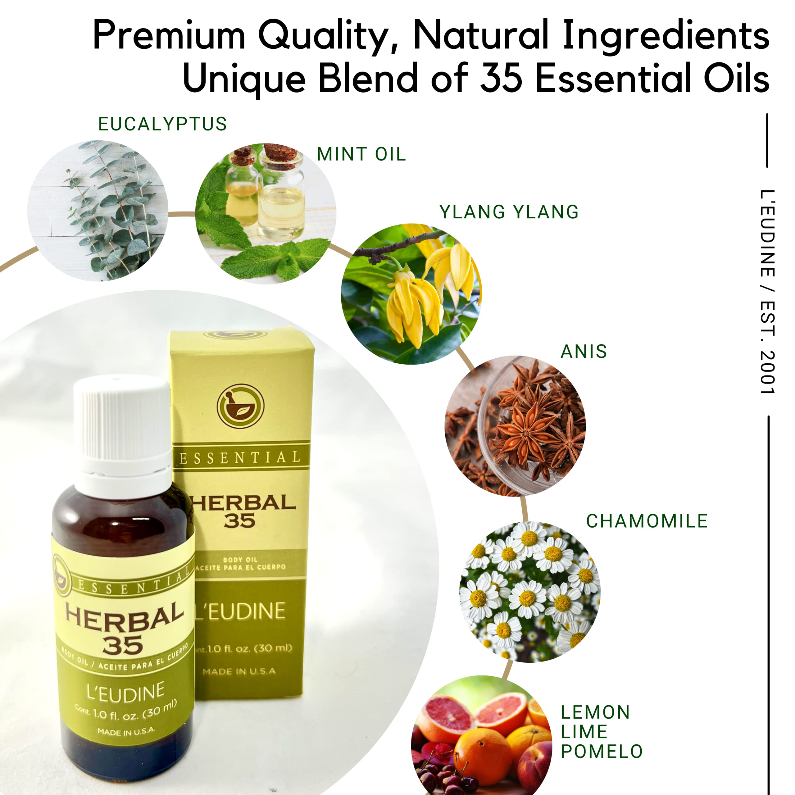 L'eudine Herbal 35 Essential Oil, Soothing and Calming Eucalyptus Essential Oil, Powerful Blend L'eudine buy supplements canada