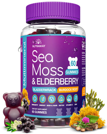 NUTRAWAY LABS Sea Moss Gummies with Elderberry, Vitamin C & Zinc - 102 Minerals from Irish Sea Moss, Bladderwrack & Burdock Root for Immune Support - Vegan Seamoss Supplement (Pack of 1) NUTRAWAY LABS buy supplements canada