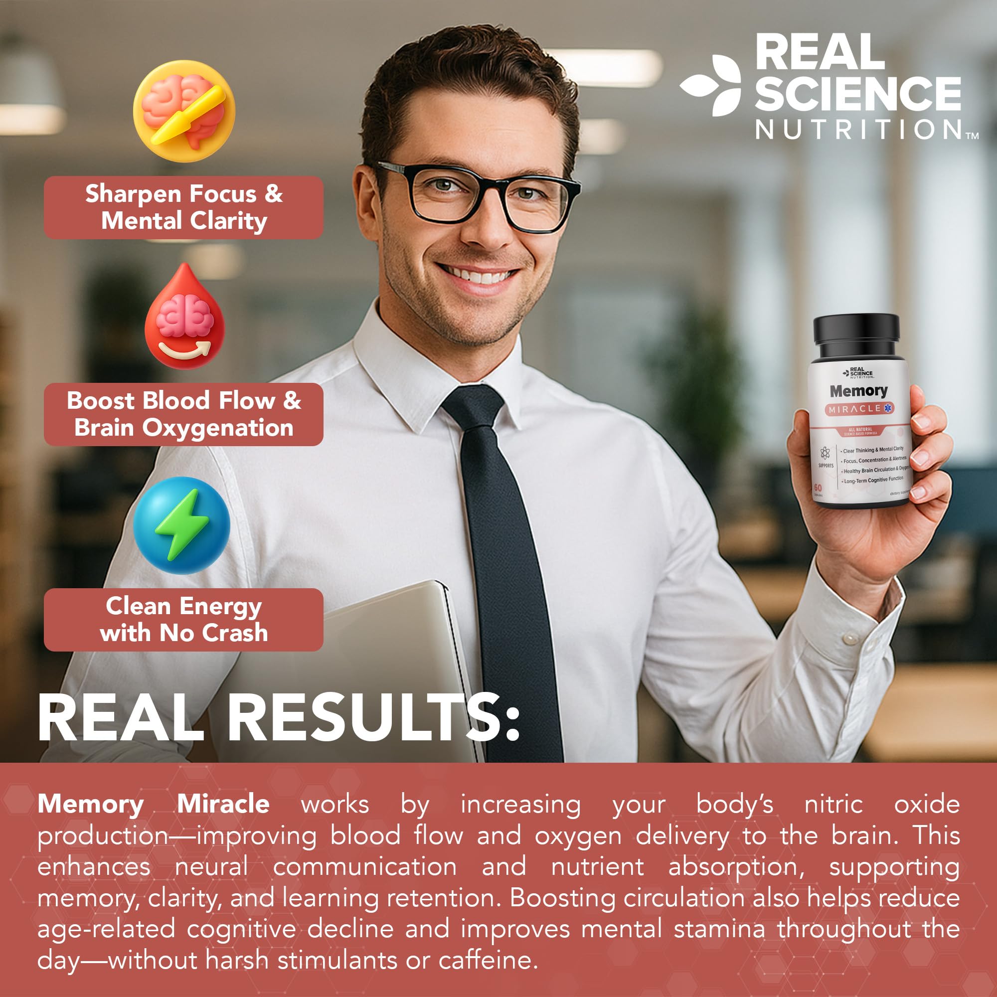 Real Science Nutrition Offers Memory Miracle – Brain and Memory Support Supplement for Focus, Mental Clarity & Brain Health – Nootropic Brain Booster with Nitric Oxide – 60 Capsules Real Science Nutrition buy supplements canada