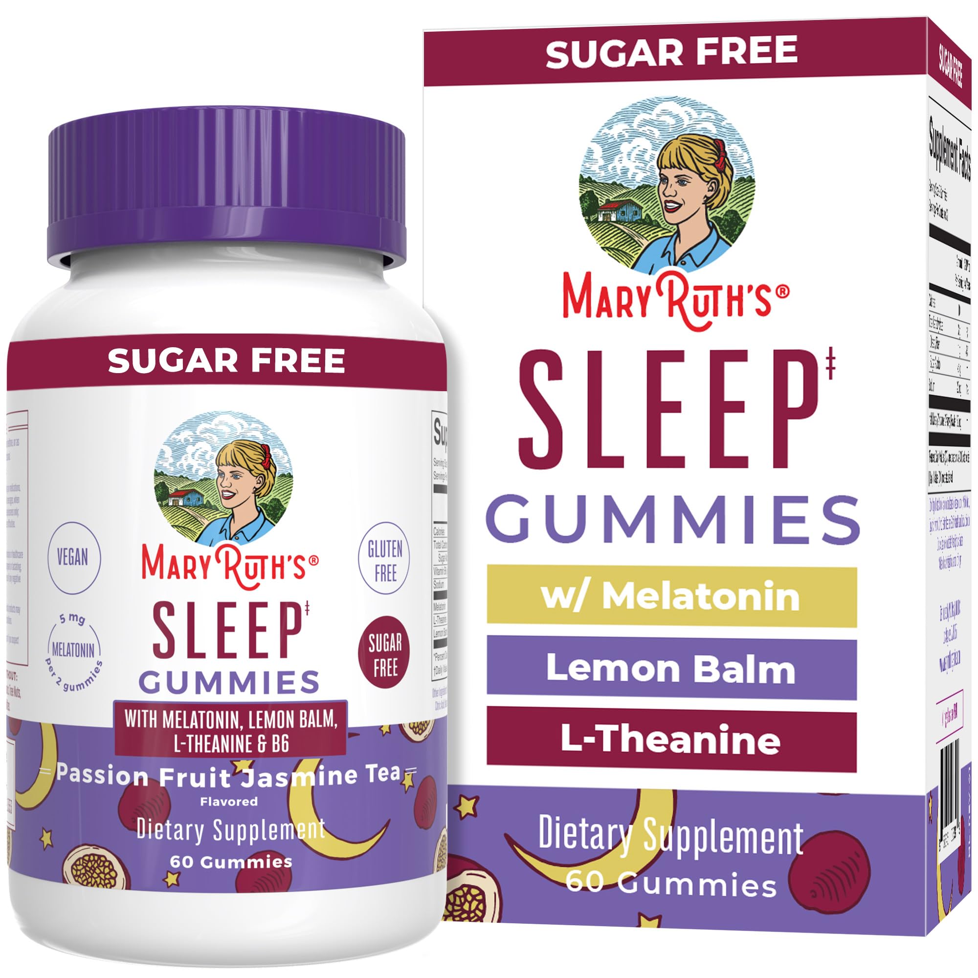 MaryRuth Organics Melatonin 5mg Sleep Gummy with L-Theanine | Lemon Balm | Vitamin B6 | Sugar-Free | Relaxation | Vegan | Non-GMO | Gluten Free | 60 Count MARYRUTH'S buy supplements canada