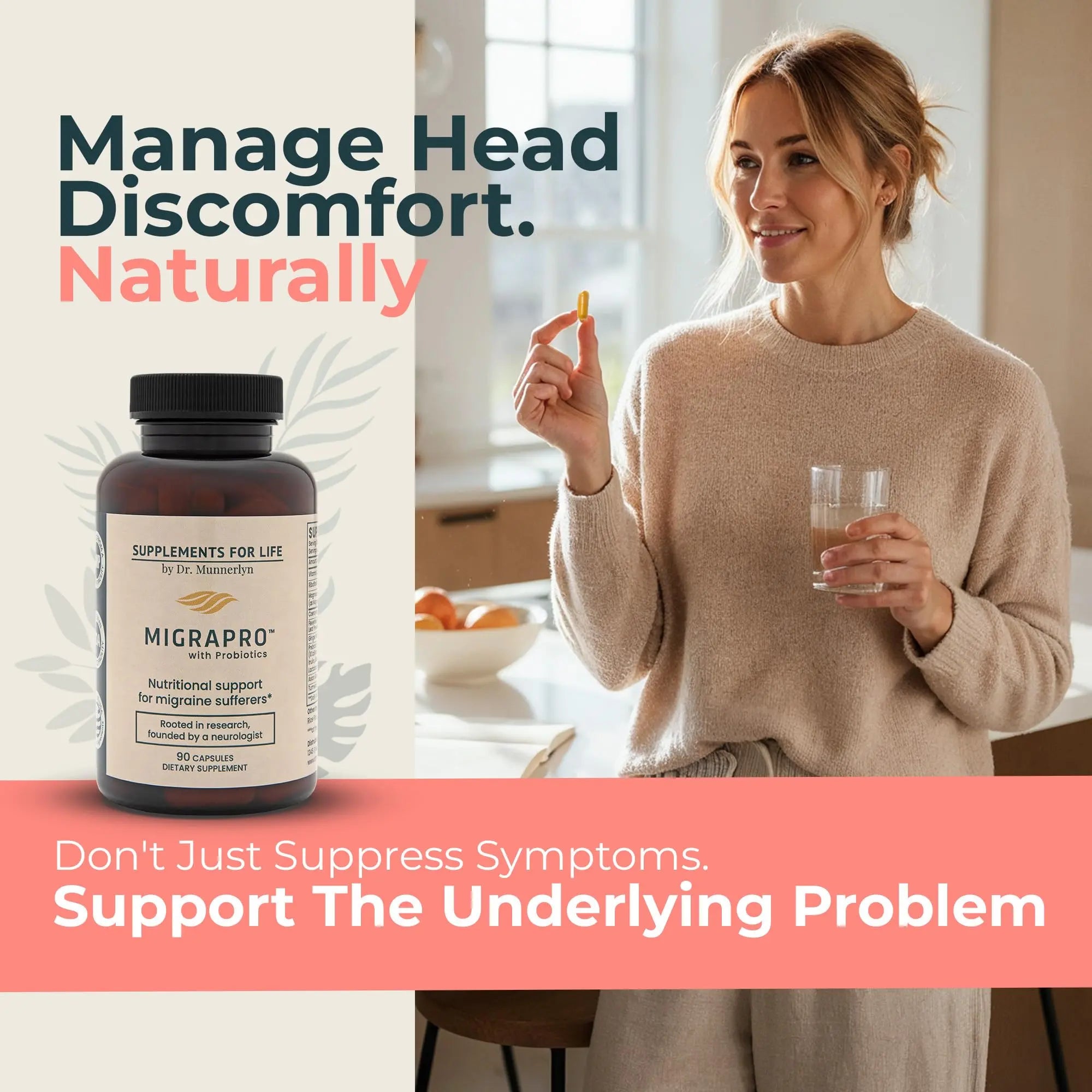 Dr. Munnerlyn MigraPro with Probiotics, Brain and Gut Health Support Supplement with Magnesium, Riboflavin, CoQ10, Ginger Root, Asian Ginseng, Vitamin C, Feverfew & Turmeric, Gluten Free, 90 Capsules Dr. Munnerlyn buy supplements canada
