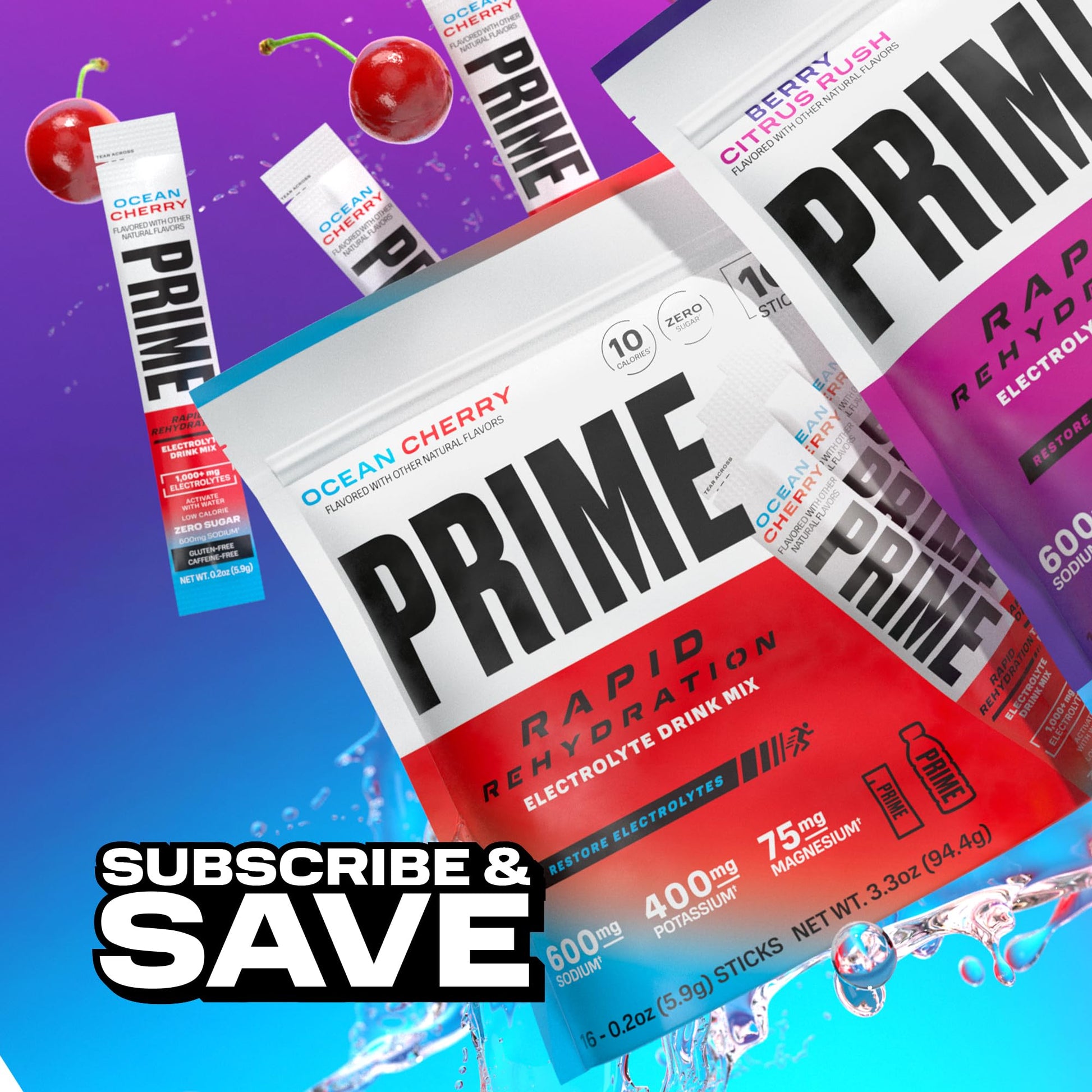 Prime Rapid Rehydration Electrolyte Powder Sticks, Ocean Cherry, Sugar Free Hydration Drink Mix with Sodium, Potassium, Magnesium & B Vitamins PRIME HYDRATION buy supplements canada