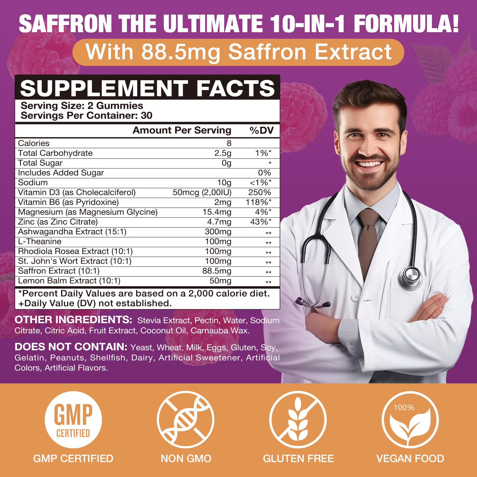 VAJYKEWJY Saffron Gummies (88.5 mg) with Magnesium — Enhanced with St. John’s Wort, Rhodiola, Ashwagandha & Vitamins B6, B12, D3 for Mood & Focus Support — 120 Count VAJYKEWJY buy supplements canada