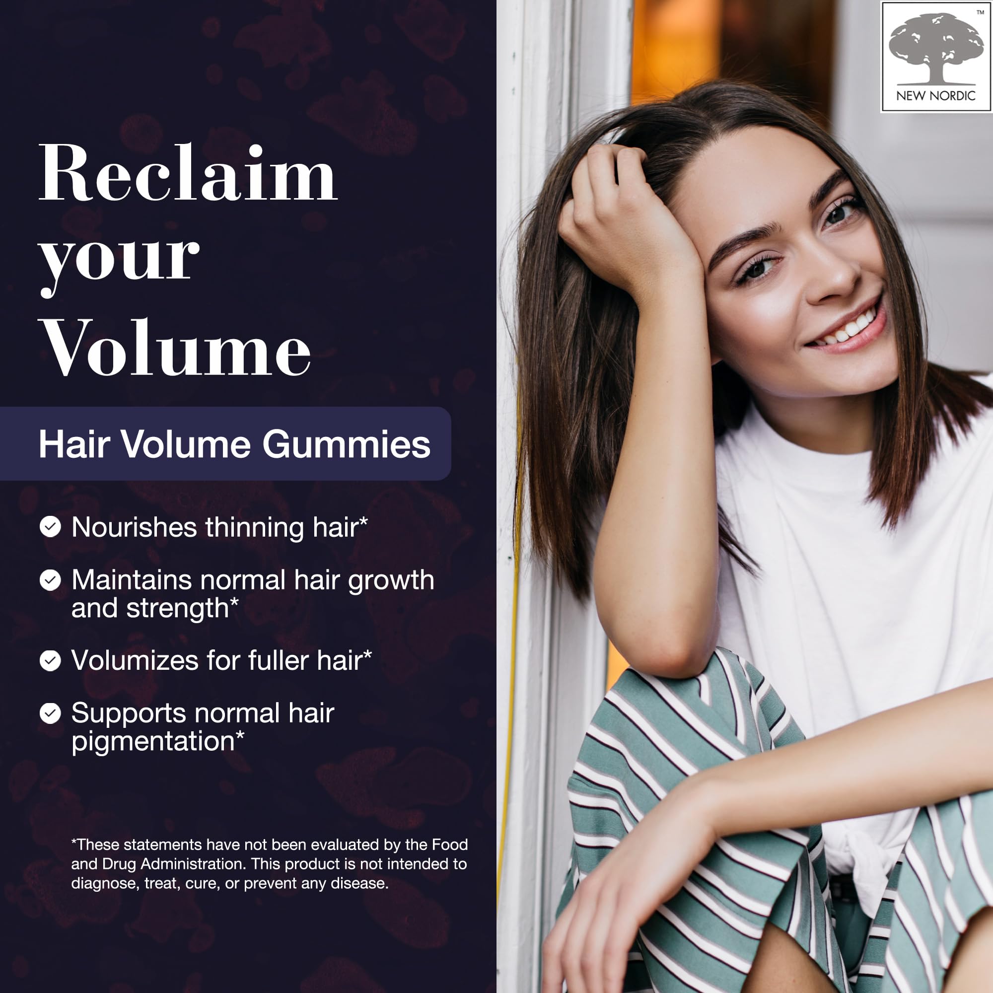 NEW NORDIC Hair Volume Gummies, 2500 mcg Biotin, Daily Hair Vitamins Supplement to Support Hair Skin & Nails, Vegan, 60 Count (Pack of 3) NEW NORDIC buy supplements canada