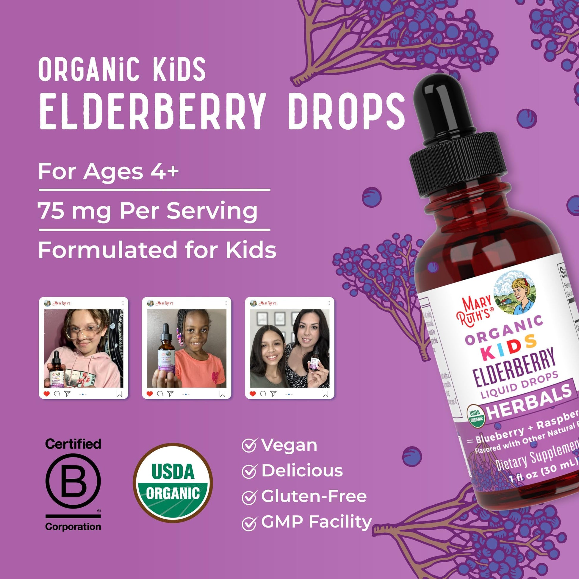 MaryRuth Organics USDA Organic Elderberry Liquid Drops for Kids | Vegan Elderberry Extract Organic Glycerin | Immune Support Supplement | Overall Health | Formulated for Ages 4-13 | 1oz MARYRUTH'S buy supplements canada