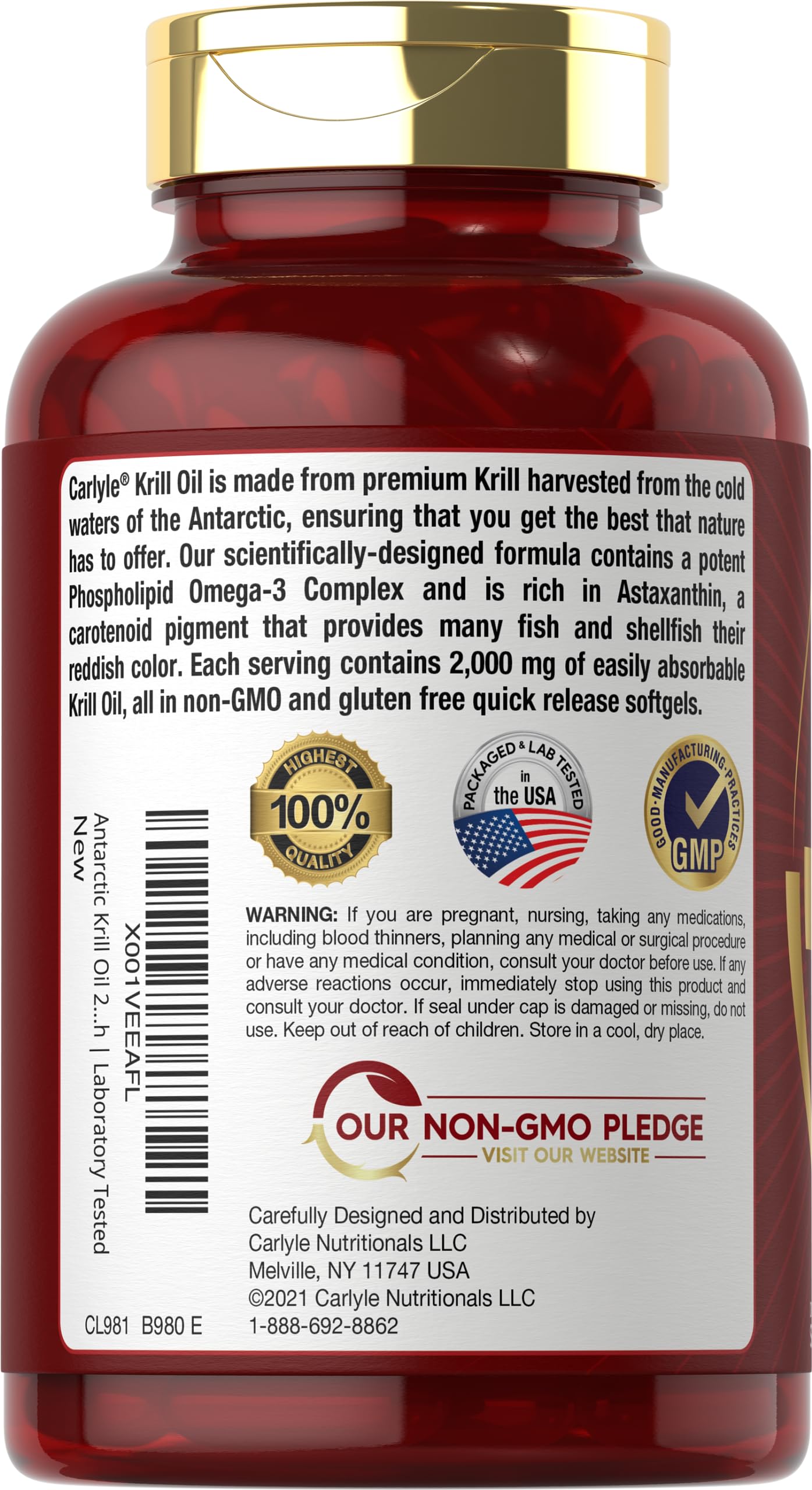 Carlyle Antarctic Krill Oil 2000 mg 120 Softgels | Omega-3 EPA, DHA, with Astaxanthin Carlyle buy supplements canada