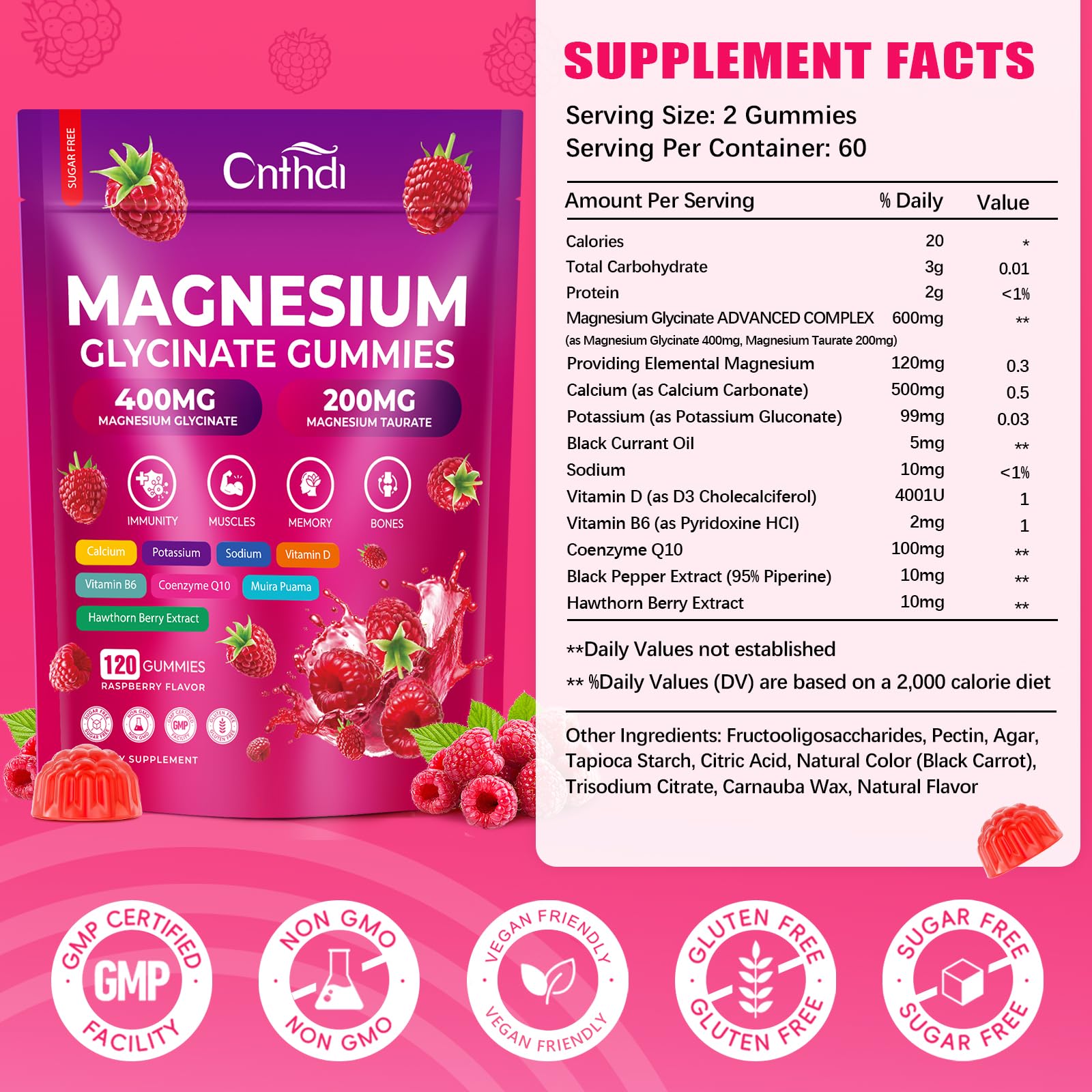 CNFHDI Magnesium Glycinate Gummies 600mg, 120 Counts Chews Sugar Free Magnesium Gummies for Adults & Kids with Calcium, Zinc & CQ10, Potassium Supplements for Zzz, Brain, Muscle & Relax CNFHDI buy supplements canada