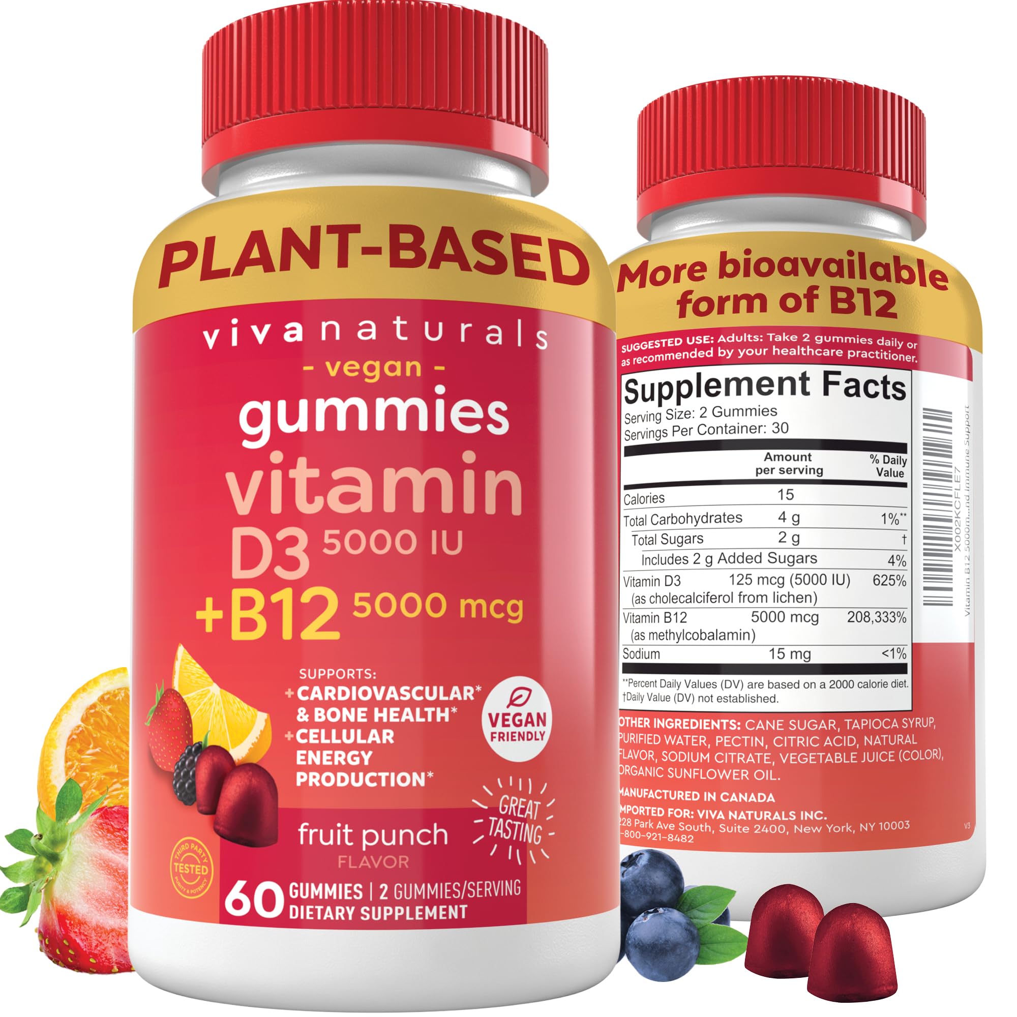 Viva Naturals Plant-Based B12 Gummies with Vitamin D3 - Chewable 5000mcg B12 Viva Naturals buy supplements canada