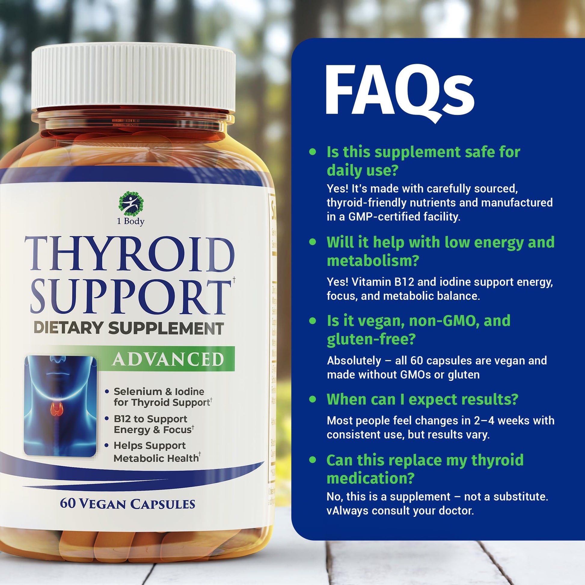 1 Body Thyroid Support Supplement for Women and Men, Selenium with Iodine, Zinc, B12, Ashwagandha and L-Tyrosine, Supports Hormone Health, Energy and Metabolism, 30 Day Supply 1 Body buy supplements canada