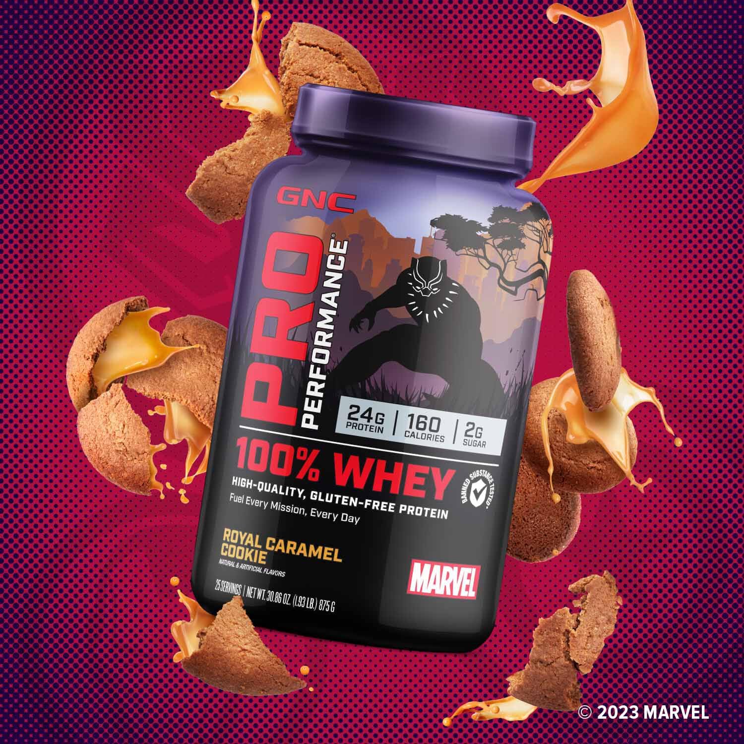 GNC Pro Performance 100% Whey - Marvel: Royal Caramel Cookie - 25 Servings GNC buy supplements canada