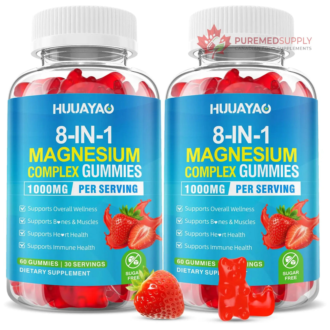 Magnesium Complex Gummies for Women Men 8 in 1, Magnesium Glycinate, Citrate, Malate, Taurate, Supports Bones, Muscle, Nerve Health, Sugar-Free, Vegan Non-GMO, Strawberry Flavor, 120 Count HUUAYAO buy supplements canada