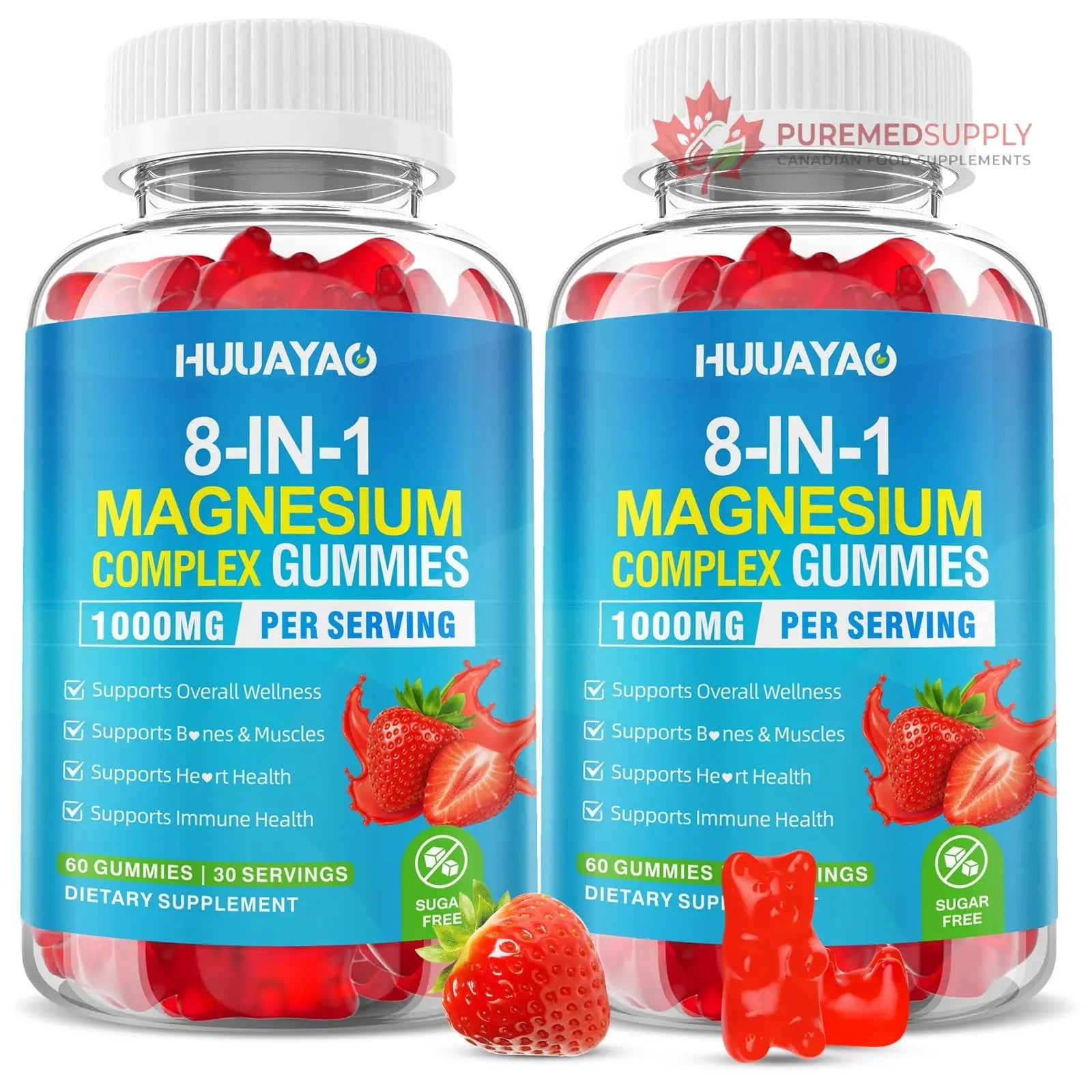 Magnesium Complex Gummies for Women Men 8 in 1, Magnesium Glycinate, Citrate, Malate, Taurate, Supports Bones, Muscle, Nerve Health, Sugar-Free, Vegan Non-GMO, Strawberry Flavor, 120 Count HUUAYAO buy supplements canada