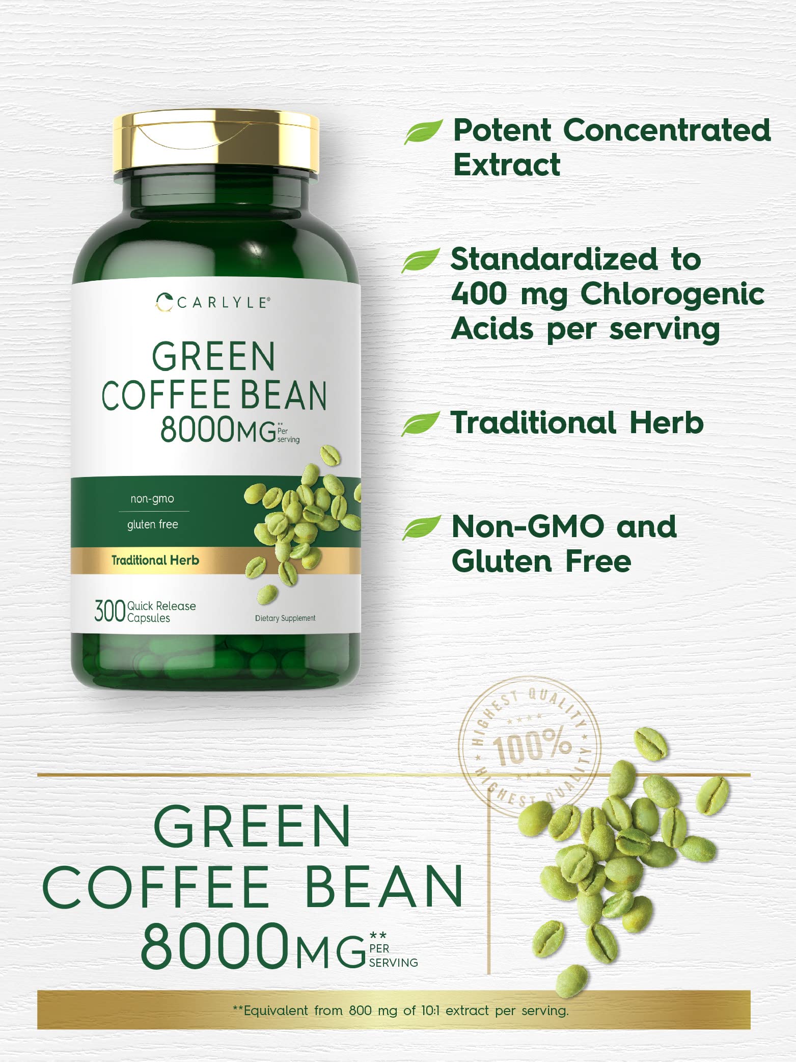 Carlyle Green Coffee Bean Extract | 8000 mg | 300 Capsules | Non-GMO and Gluten Free Carlyle buy supplements canada
