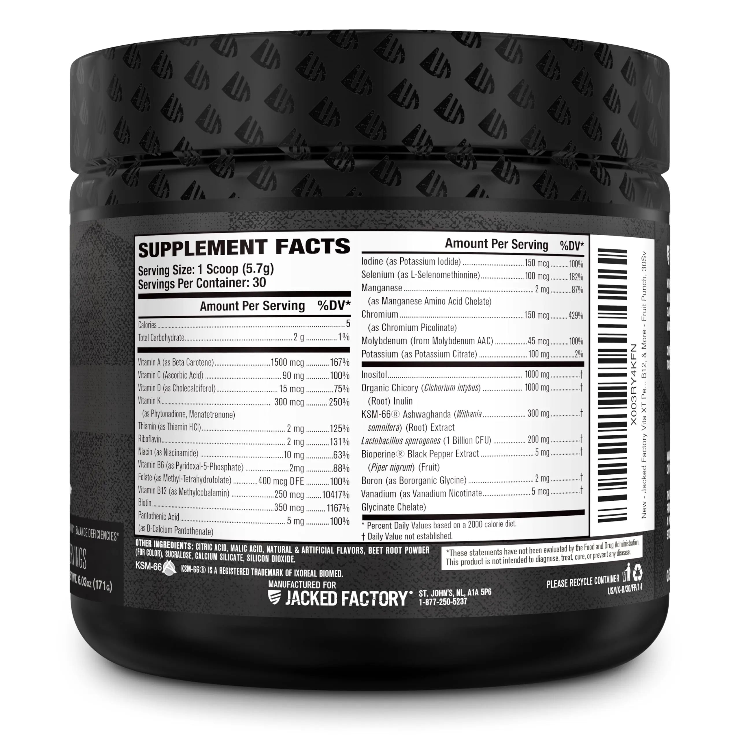 Jacked Factory Vita XT Performance Vitamin Powder - Daily Multivitamin Powder for Men with KSM-66 Ashwagandha, Prebiotic Fiber Jacked Factory buy supplements canada