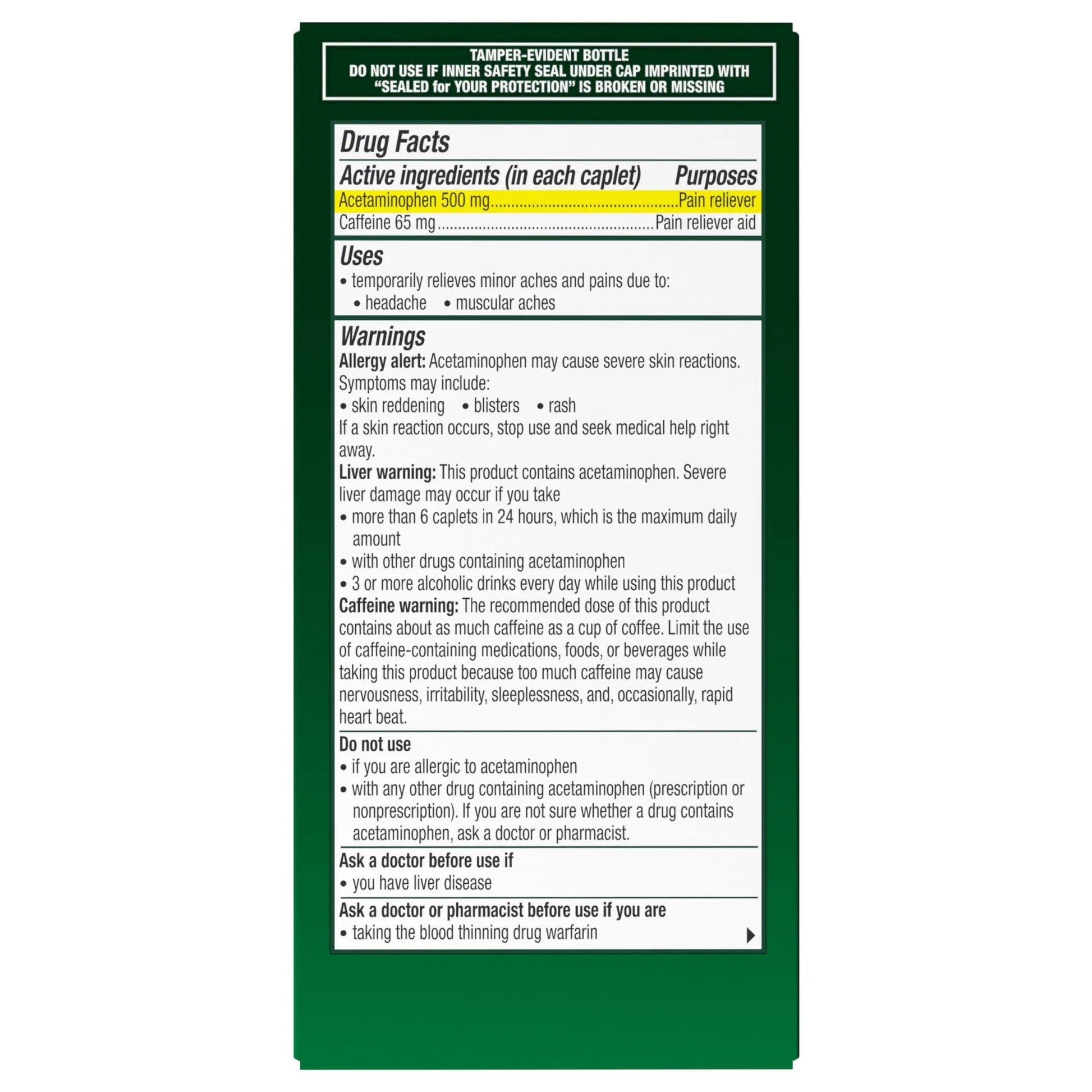 Excedrin Tension Headache Relief Caplets, Acetaminophen 500mg, Caffeine 65mg, Pain Reliever, Aspirin-Free, 100 Count Excedrin buy supplements canada
