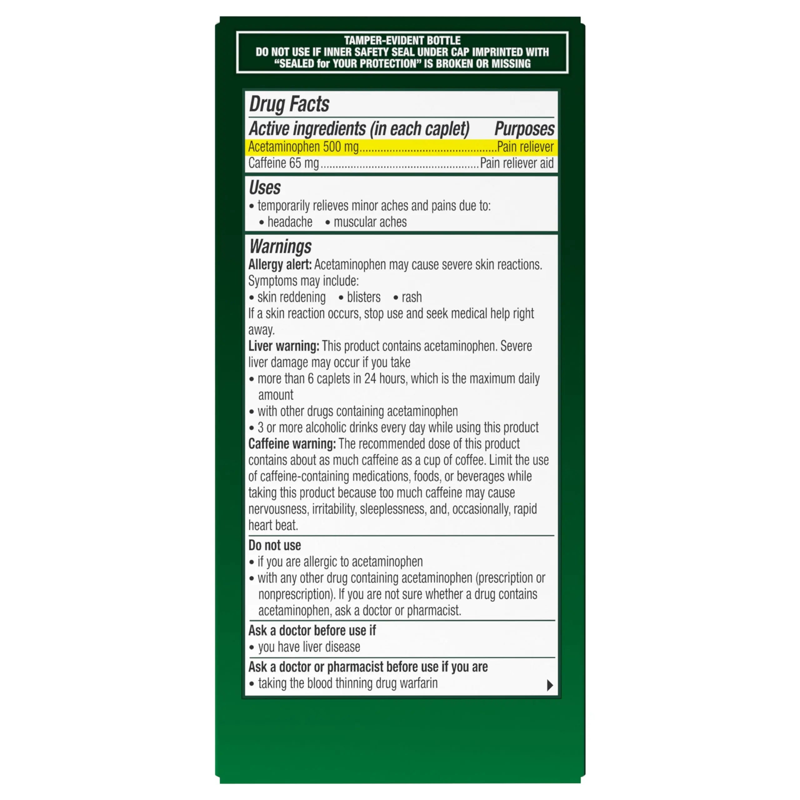 Excedrin Tension Headache Relief Caplets, Acetaminophen 500mg, Caffeine 65mg, Pain Reliever, Aspirin-Free, 100 Count Excedrin buy supplements canada