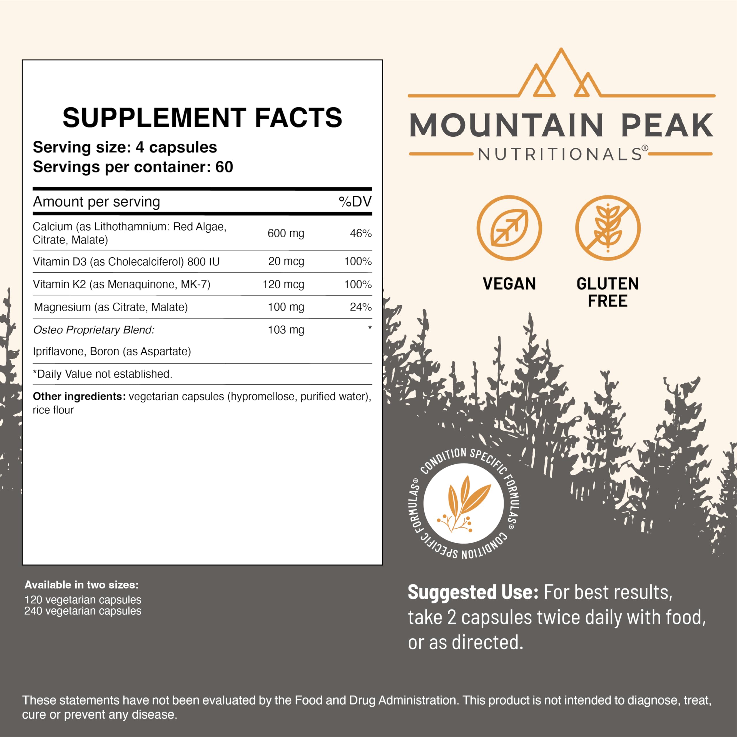 Mountain Peak Nutritionals Osteo Supplement - Organ & Strong Bone Support, Promotes Bone Health - With Vitamins D3, K2, Calcium, and Magnesium - Bone Building & Strengthening (240 Vegetarian Capsules) Mountain Peak Nutritionals buy supplements canada