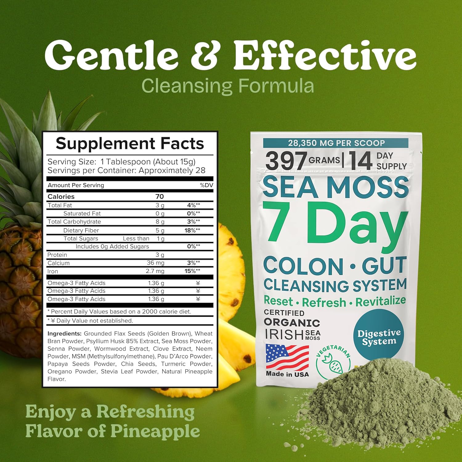 Atlantic Naturals Sea Moss 7-Colon Cleanse Powder | Formulated with Psyllium Husk, Fiber, & Senna Powder | Supports Immune & Gut Health for Women & Men, Pineapple Flavor Drink Mix, 14 oz Atlantic Naturals buy supplements canada