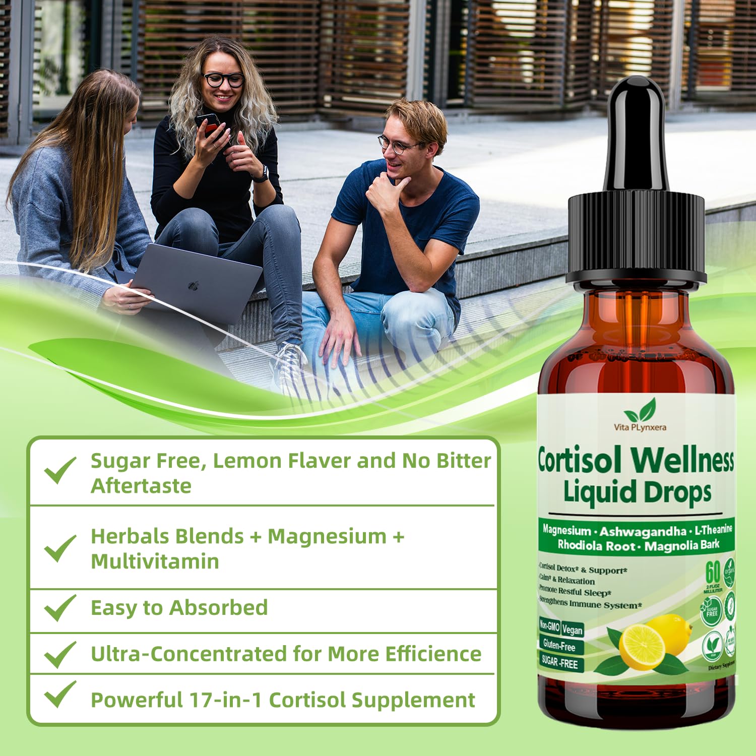 Vita PLynxera Cortisol Supplement Liquid Drops, 17-in-1 Cortisol Detox w. Magnesium Glycinate 400mg Ashwagandha, L-Theanine, Phosphatidylserine, Hormone Balanced for Women, Mood Focus, Sleep Support Vita PLynxera buy supplements canada