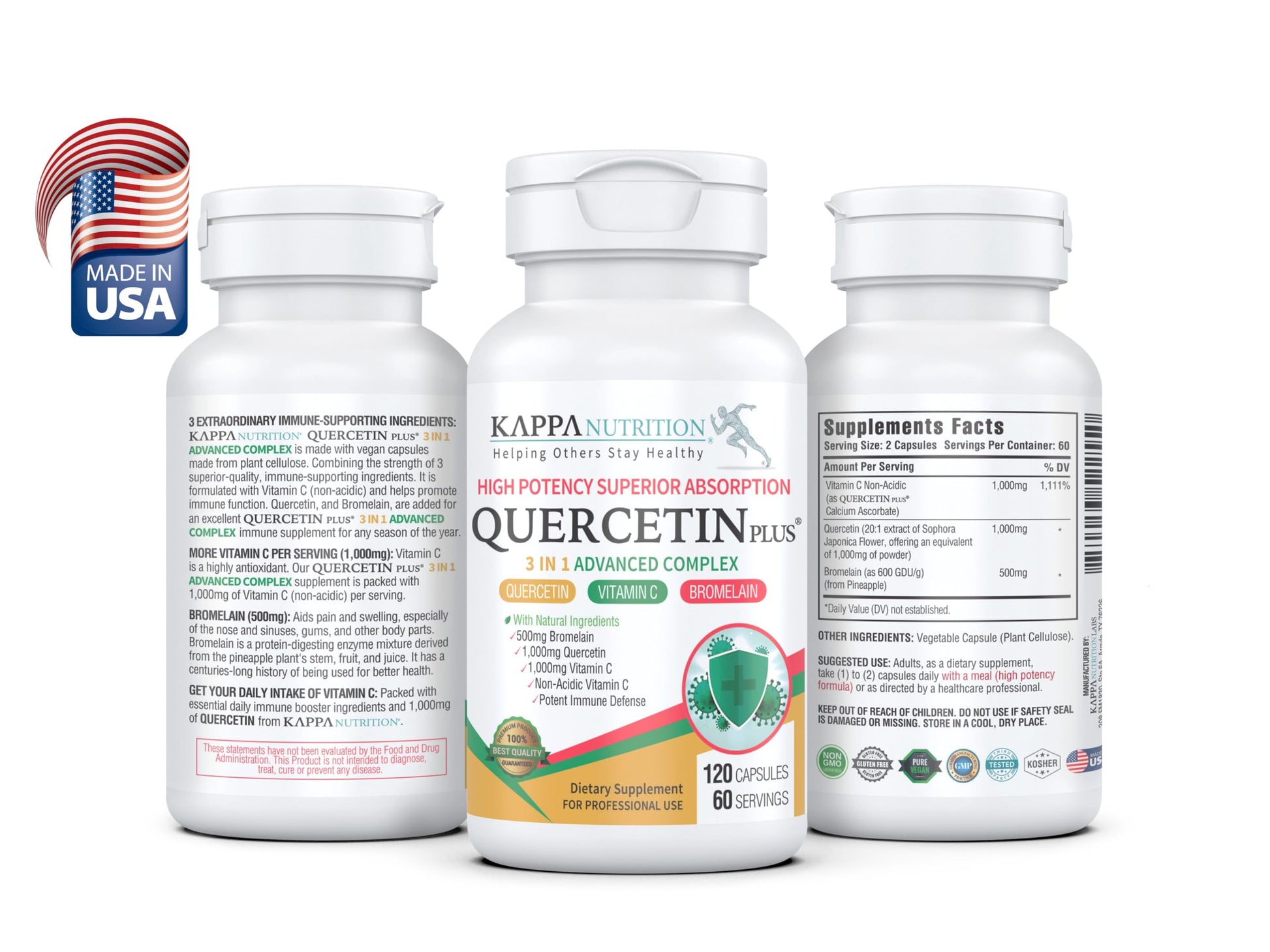 QUERCETIN PLUS, Quercetin 1,000mg, Bromelain 500mg and Vitamin C 1,000mg, (120 Capsules), 3 in 1 from Bioflavonoids, Supports Immune, Cardiovascular & Respiratory Health, Seasonal Allergy Relief. KAPPA NUTRITION buy supplements canada